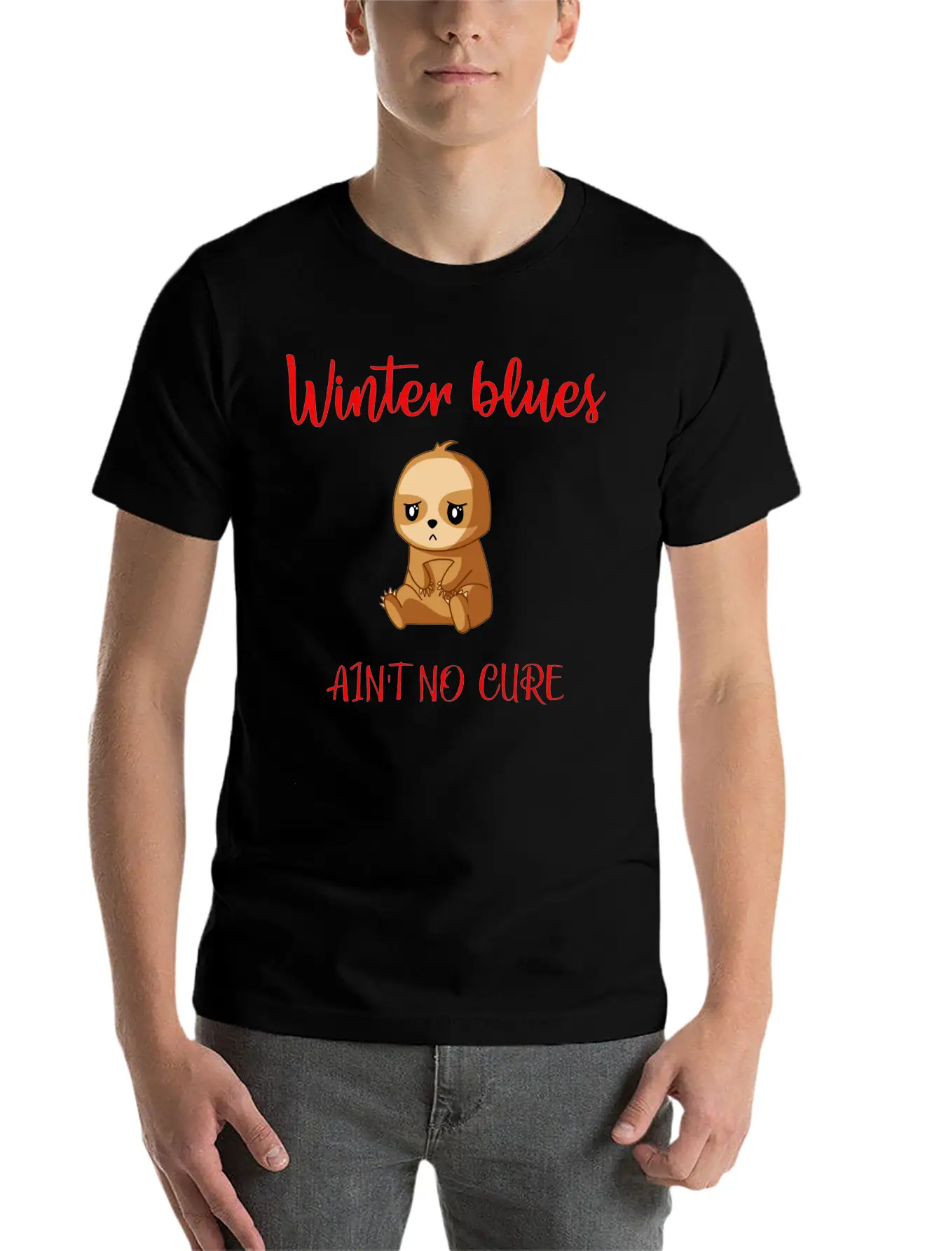 Winter Blues, Funny Sloth Relaxed Everyday Tee – Lightweight And Durable Cotton