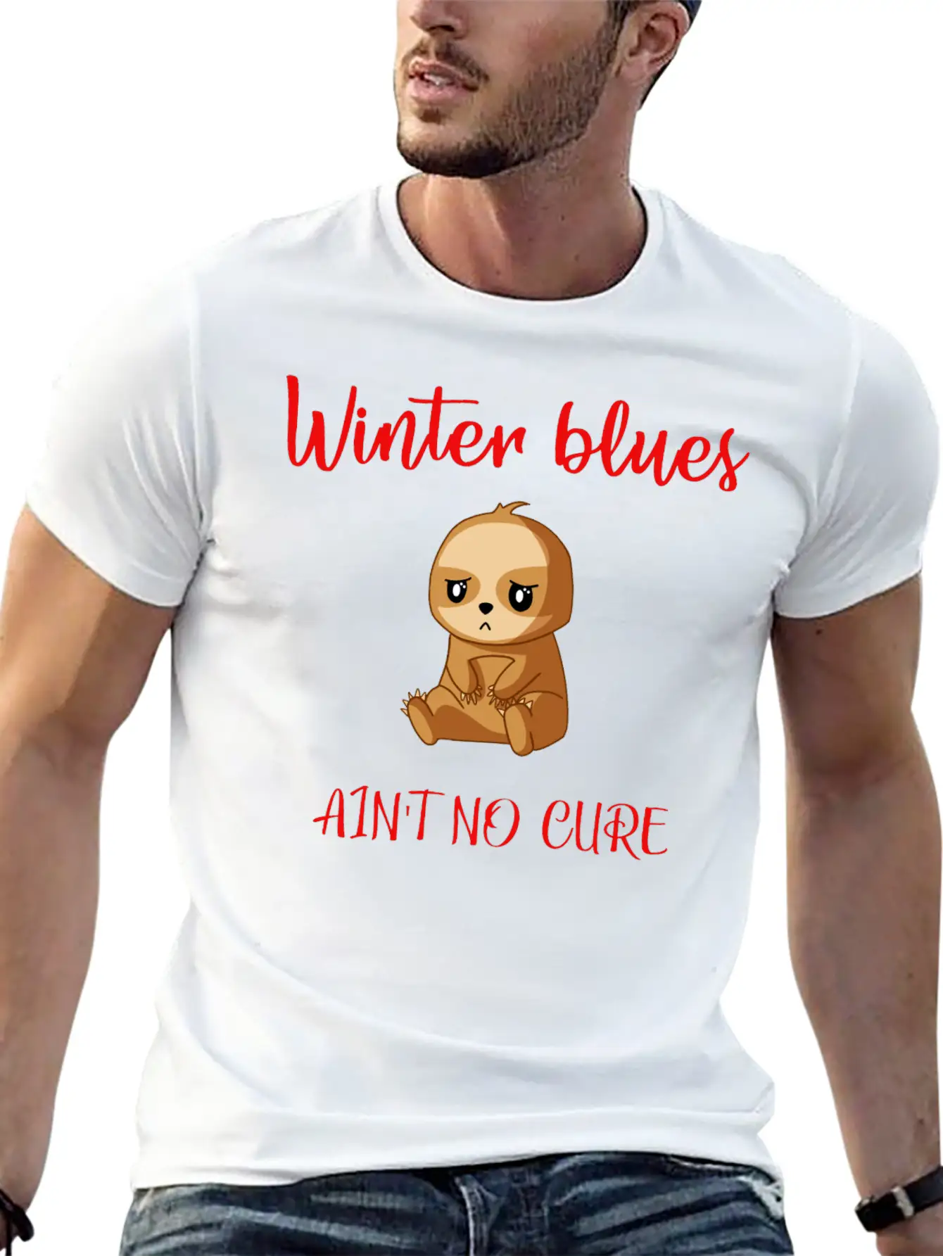 Winter Blues, Funny Sloth Relaxed Everyday Tee – Lightweight And Durable Cotton