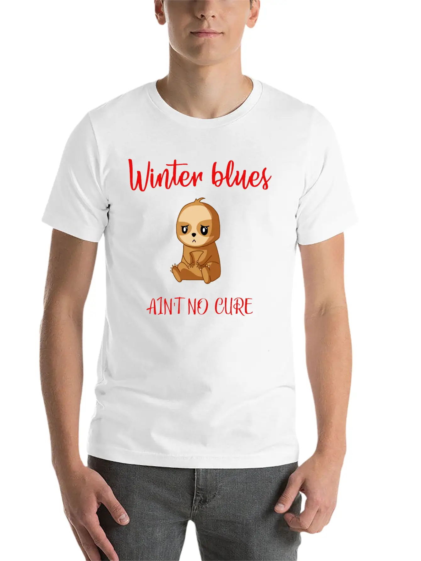 Winter Blues, Funny Sloth Relaxed Everyday Tee – Lightweight And Durable Cotton