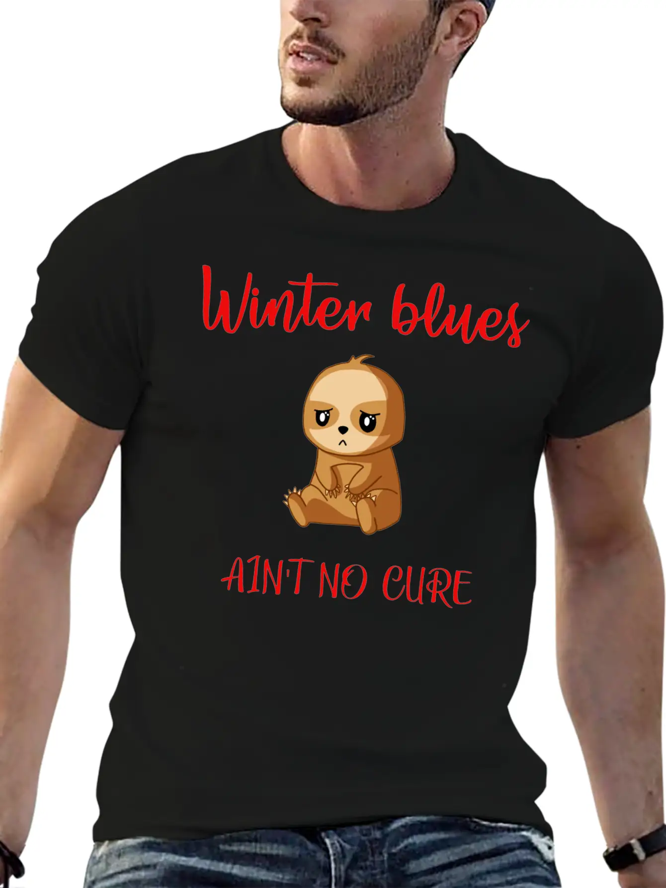 Winter Blues, Funny Sloth Relaxed Everyday Tee – Lightweight And Durable Cotton