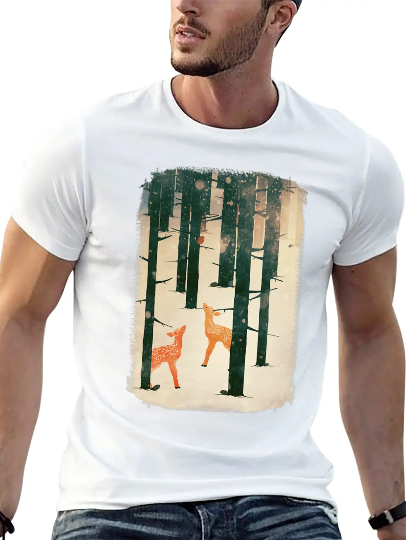 Winter Deer Essential Cotton Tee For Daily Outfits – Unisex Style