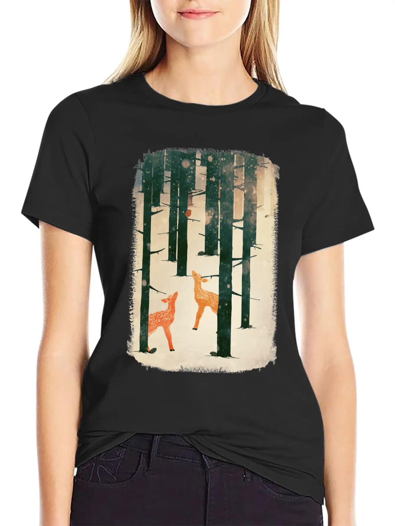 Winter Deer Essential Cotton Tee For Daily Outfits – Unisex Style