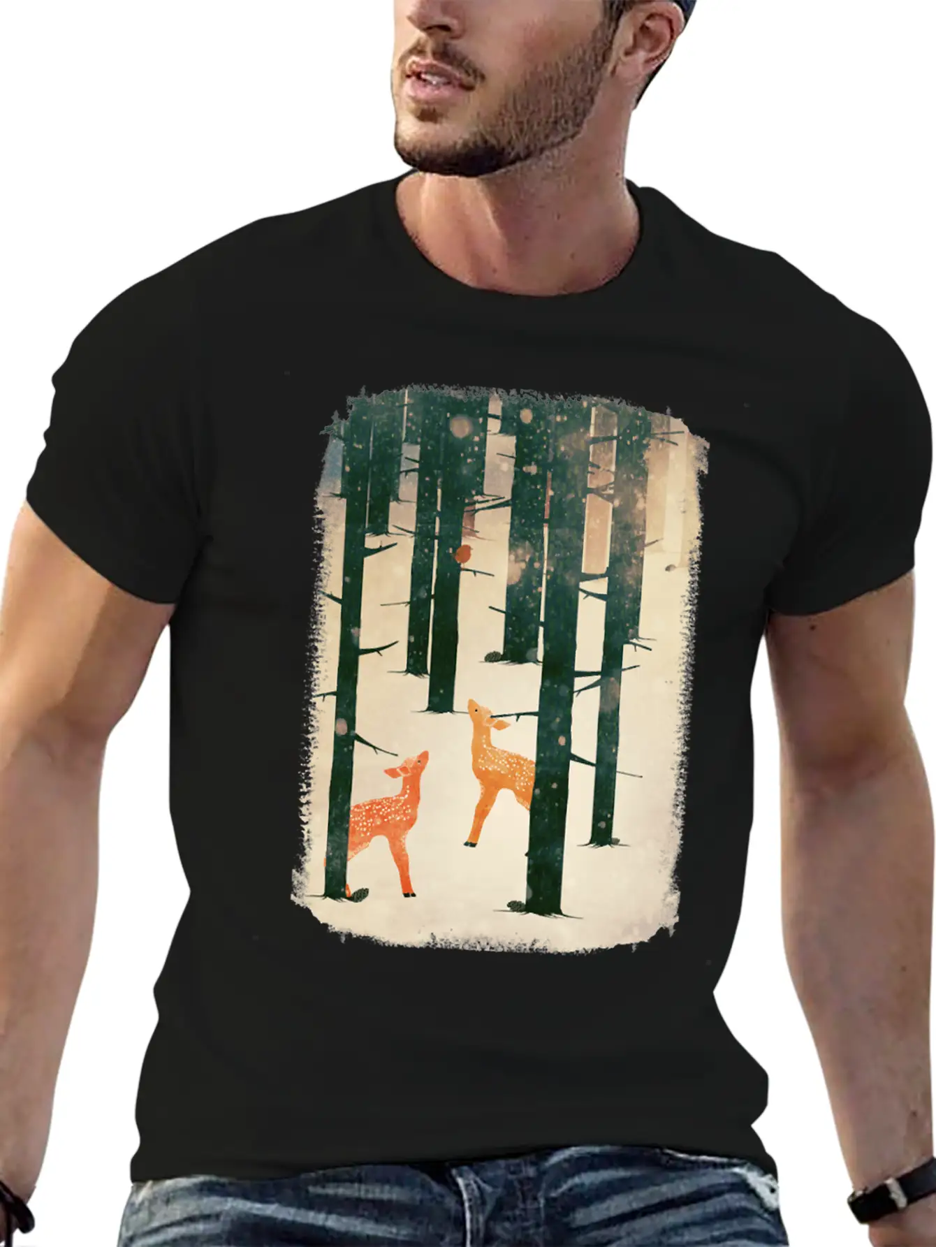 Winter Deer Essential Cotton Tee For Daily Outfits – Unisex Style