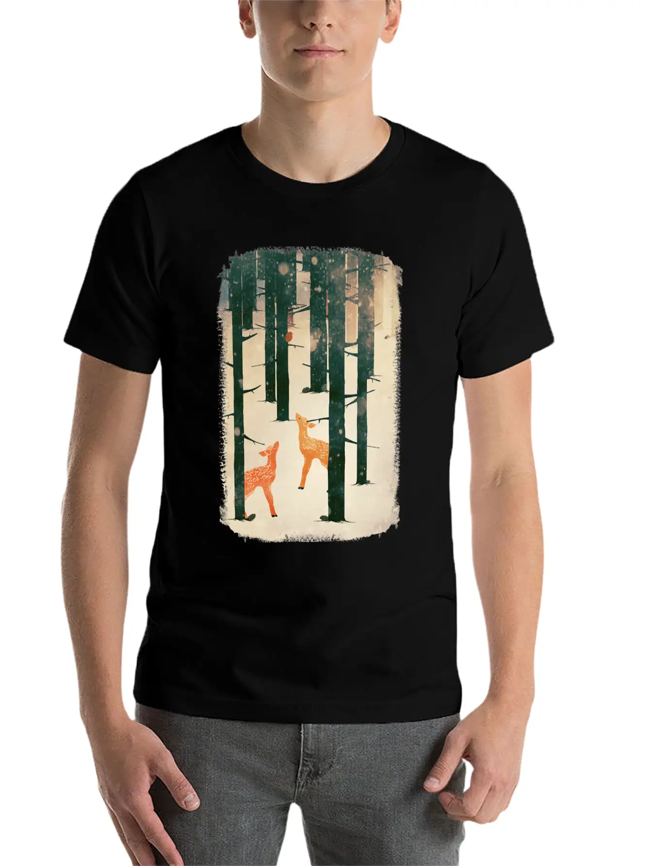 Winter Deer Essential Cotton Tee For Daily Outfits – Unisex Style