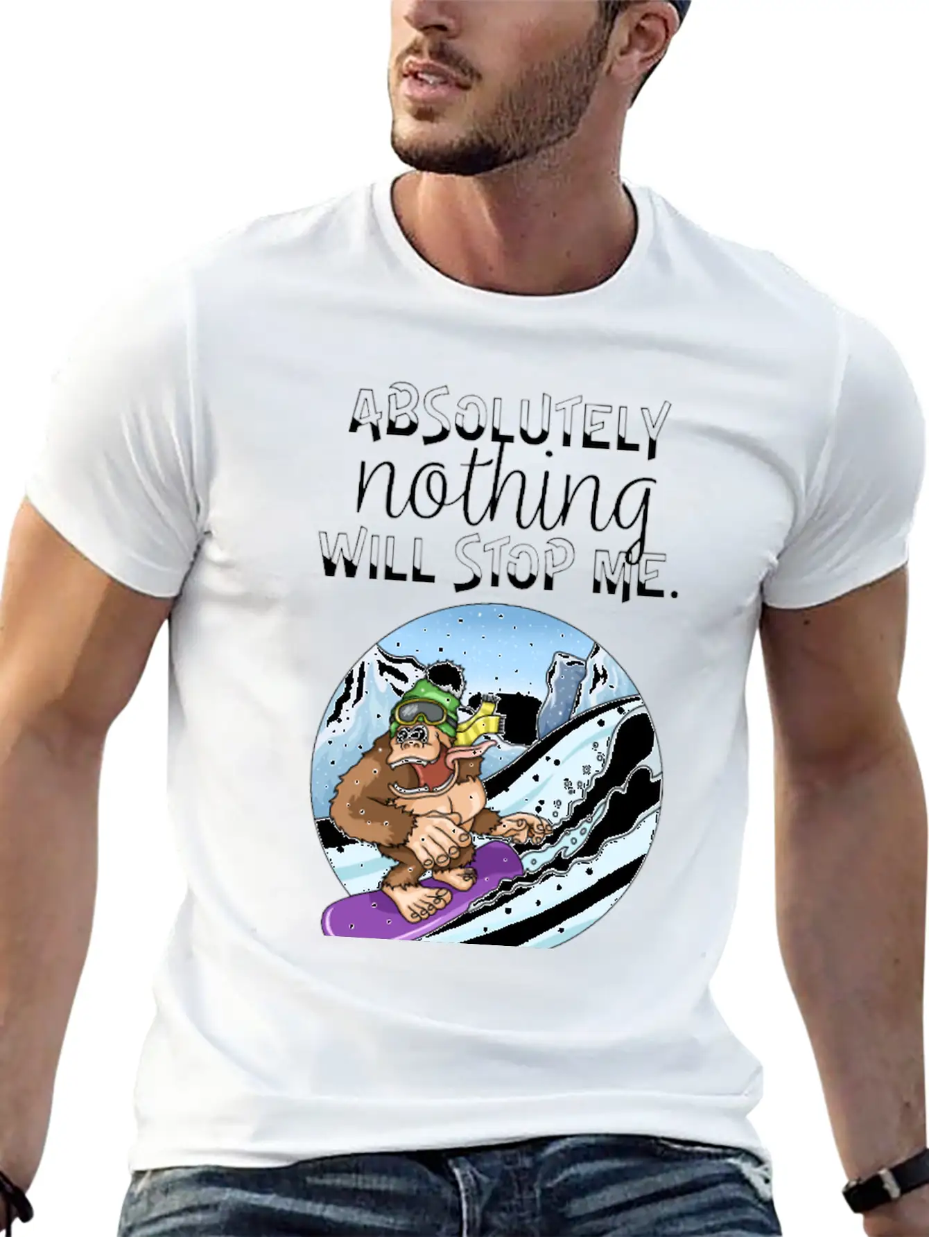 Winter Sports Snowboarding Gorilla Avalanche Unisex Casual T-Shirt – Clean Design For Daily Comfort