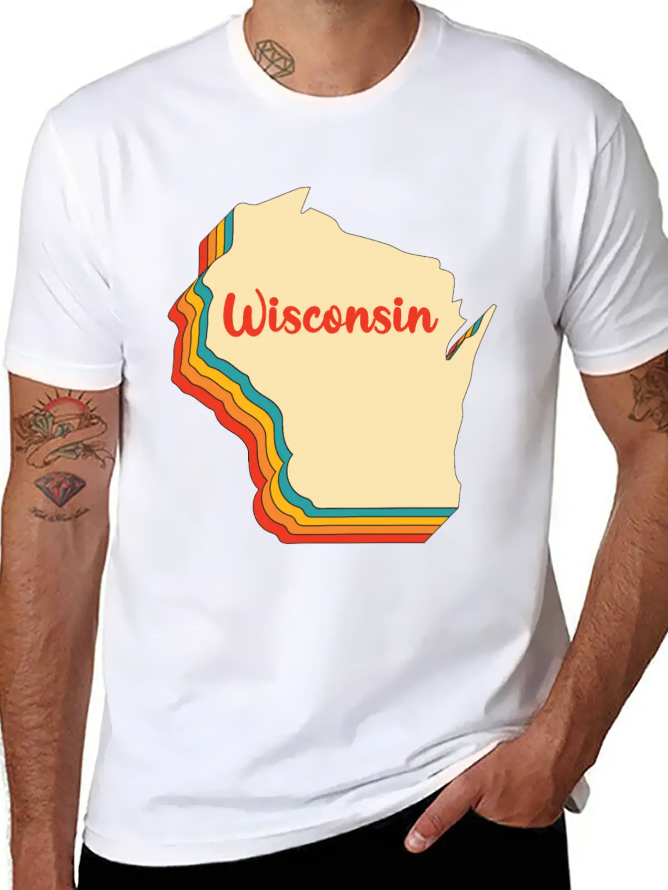 Wisconsin Map Outline Vintage Retro Wis Home State Basic Graphic T-Shirt – Daily Comfort In Soft Cotton