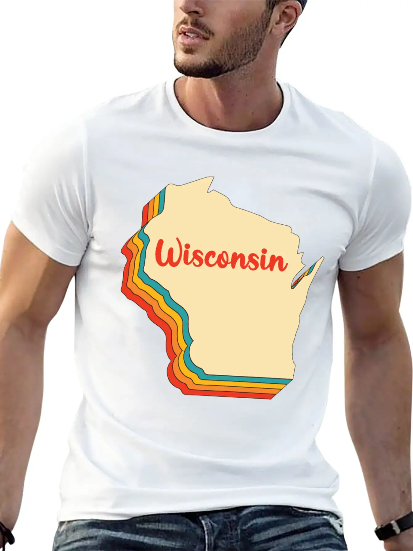 Wisconsin Map Outline Vintage Retro Wis Home State Basic Graphic T-Shirt – Daily Comfort In Soft Cotton