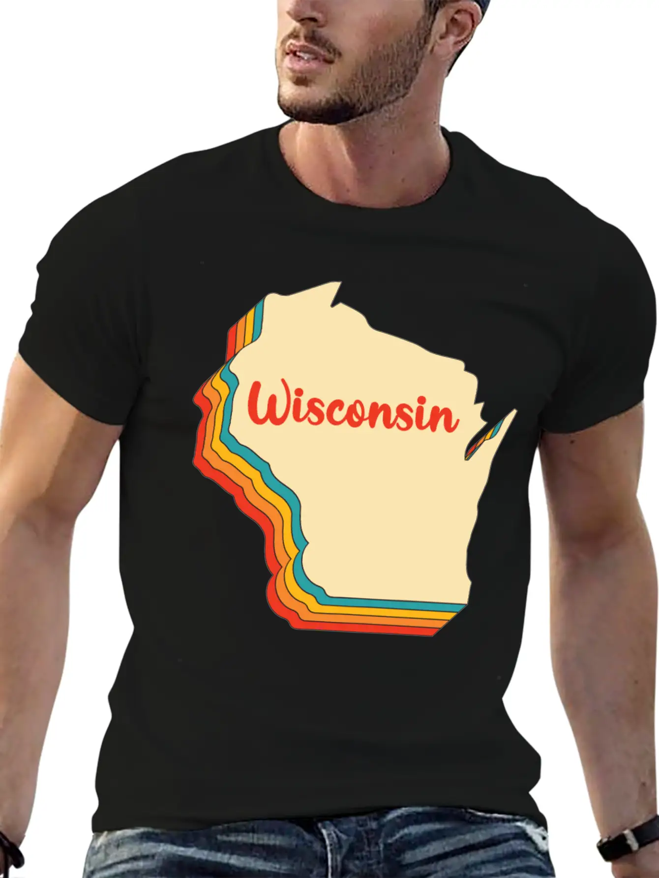 Wisconsin Map Outline Vintage Retro Wis Home State Basic Graphic T-Shirt – Daily Comfort In Soft Cotton