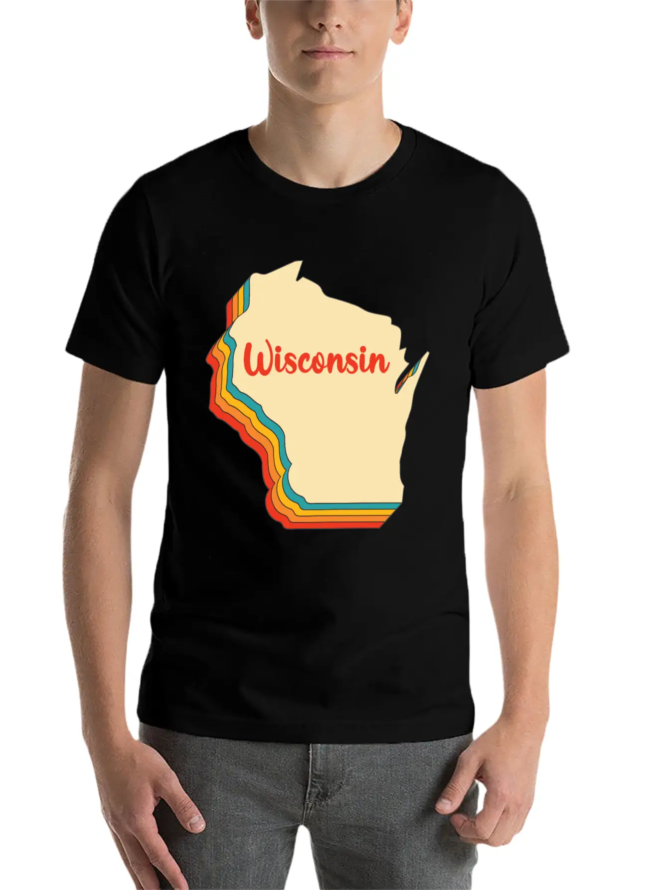 Wisconsin Map Outline Vintage Retro Wis Home State Basic Graphic T-Shirt – Daily Comfort In Soft Cotton