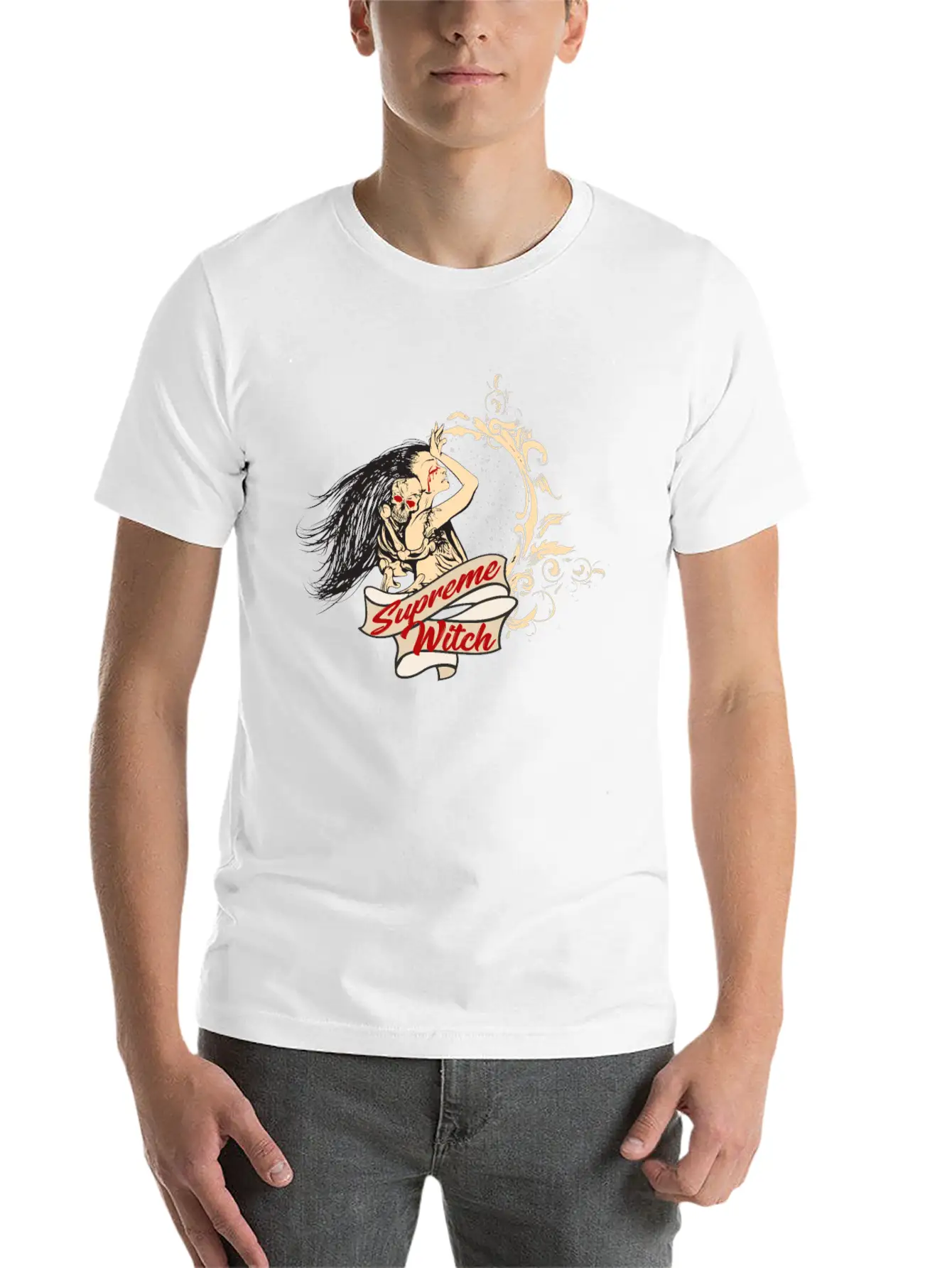 Witch With Skull Gothic Modern Fit Casual T-Shirt – Clean And Versatile Design