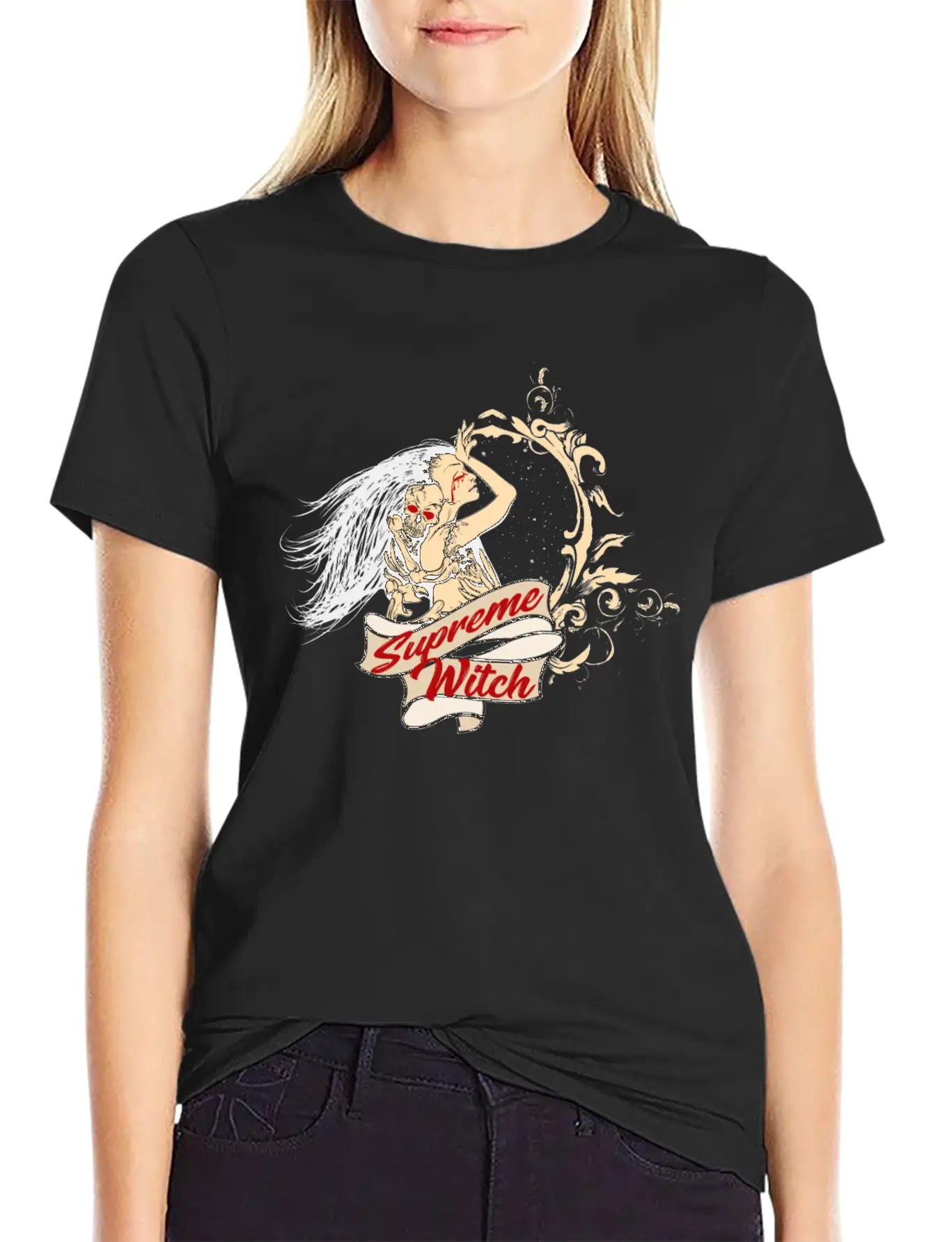 Witch With Skull Gothic Modern Fit Casual T-Shirt – Clean And Versatile Design