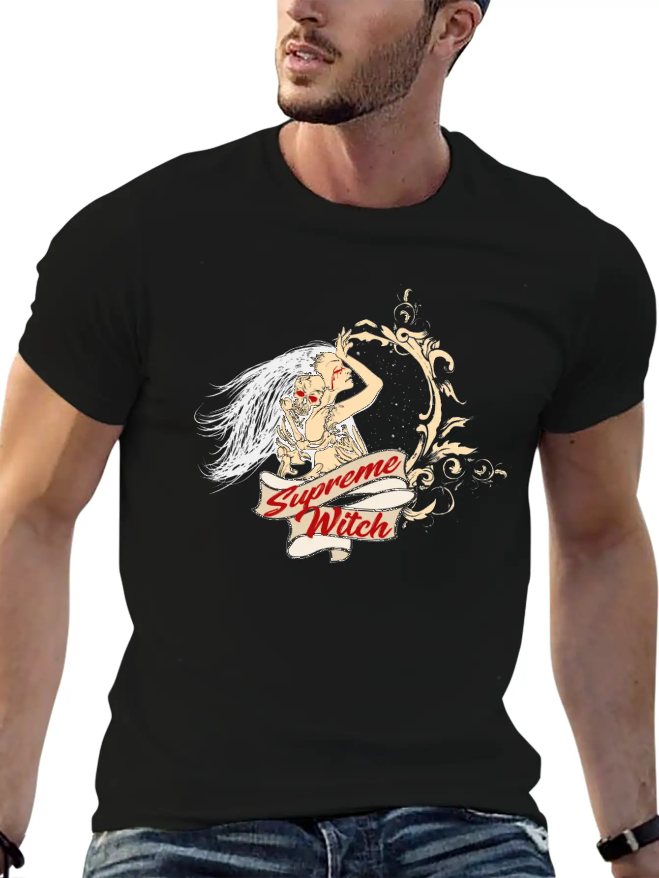 Witch With Skull Gothic Modern Fit Casual T-Shirt – Clean And Versatile Design