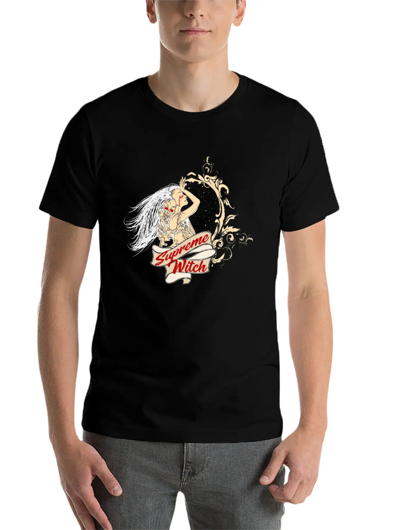 Witch With Skull Gothic Modern Fit Casual T-Shirt – Clean And Versatile Design