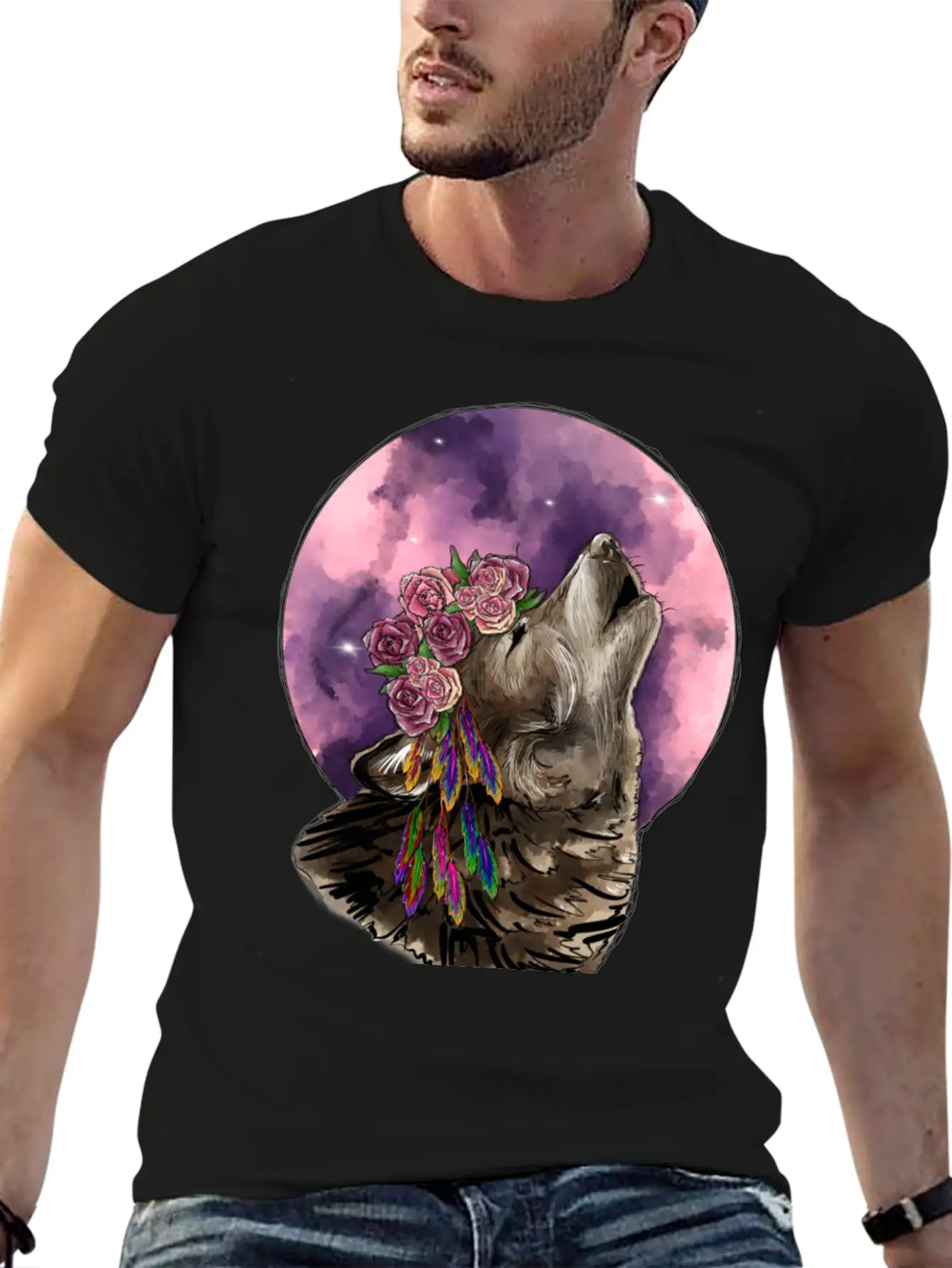 Wolf And Moon Essential Cotton Tee For Daily Outfits – Unisex Style