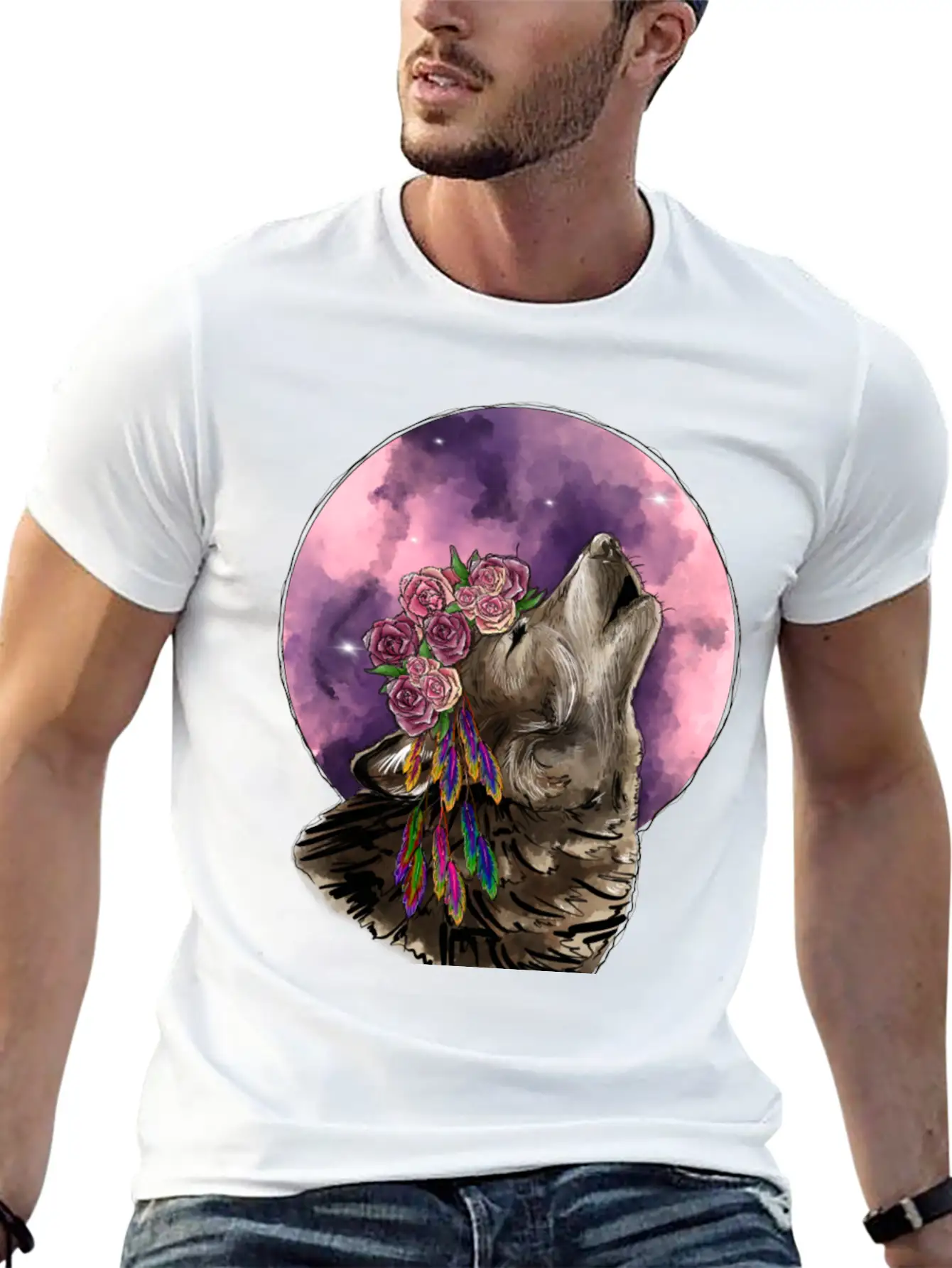 Wolf And Moon Essential Cotton Tee For Daily Outfits – Unisex Style