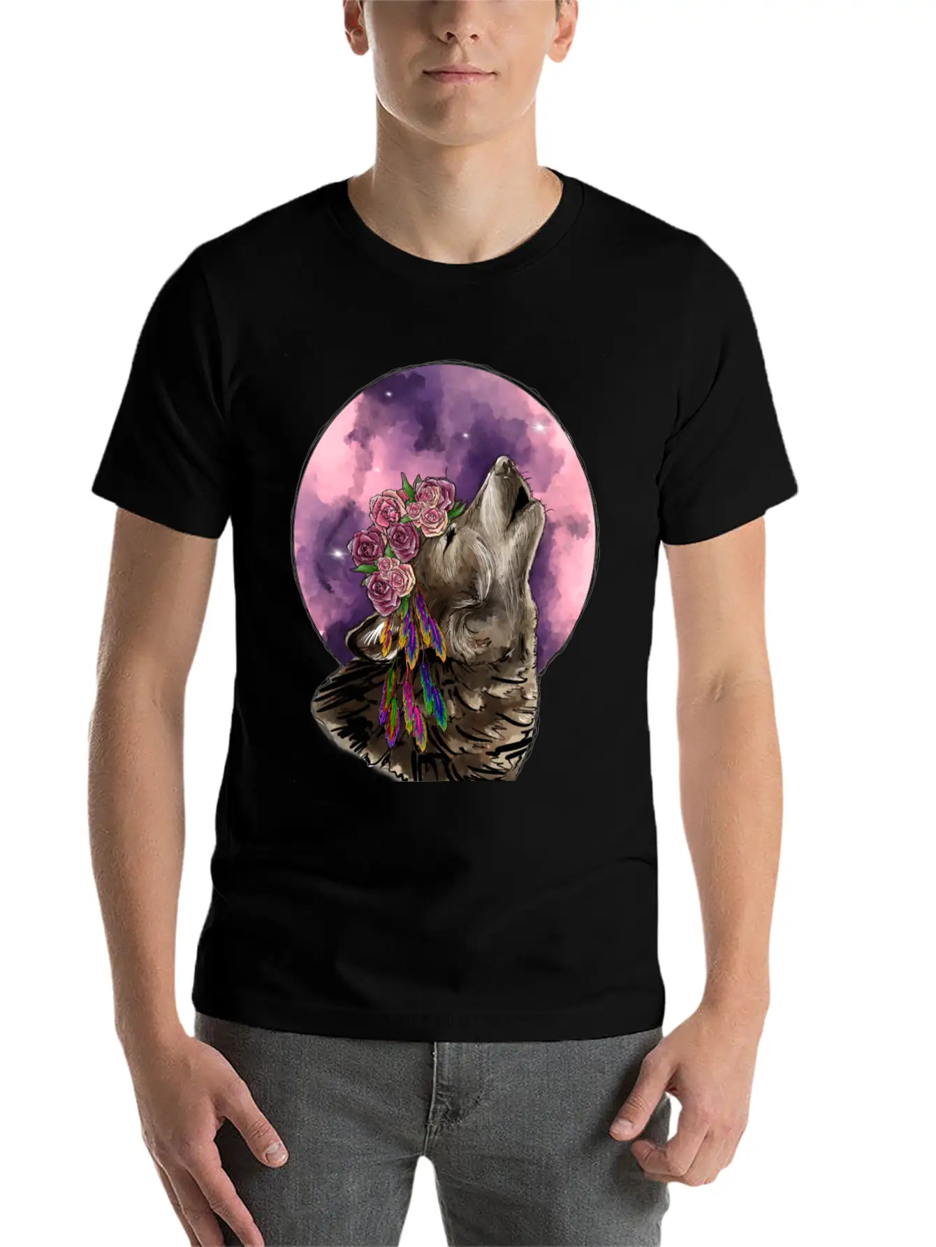 Wolf And Moon Essential Cotton Tee For Daily Outfits – Unisex Style