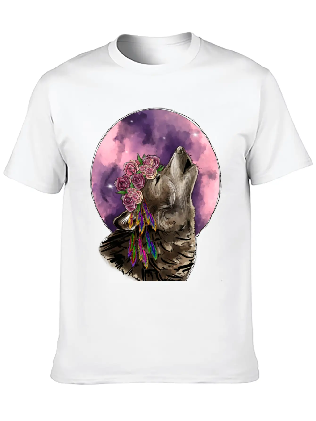 Wolf And Moon Essential Cotton Tee For Daily Outfits – Unisex Style