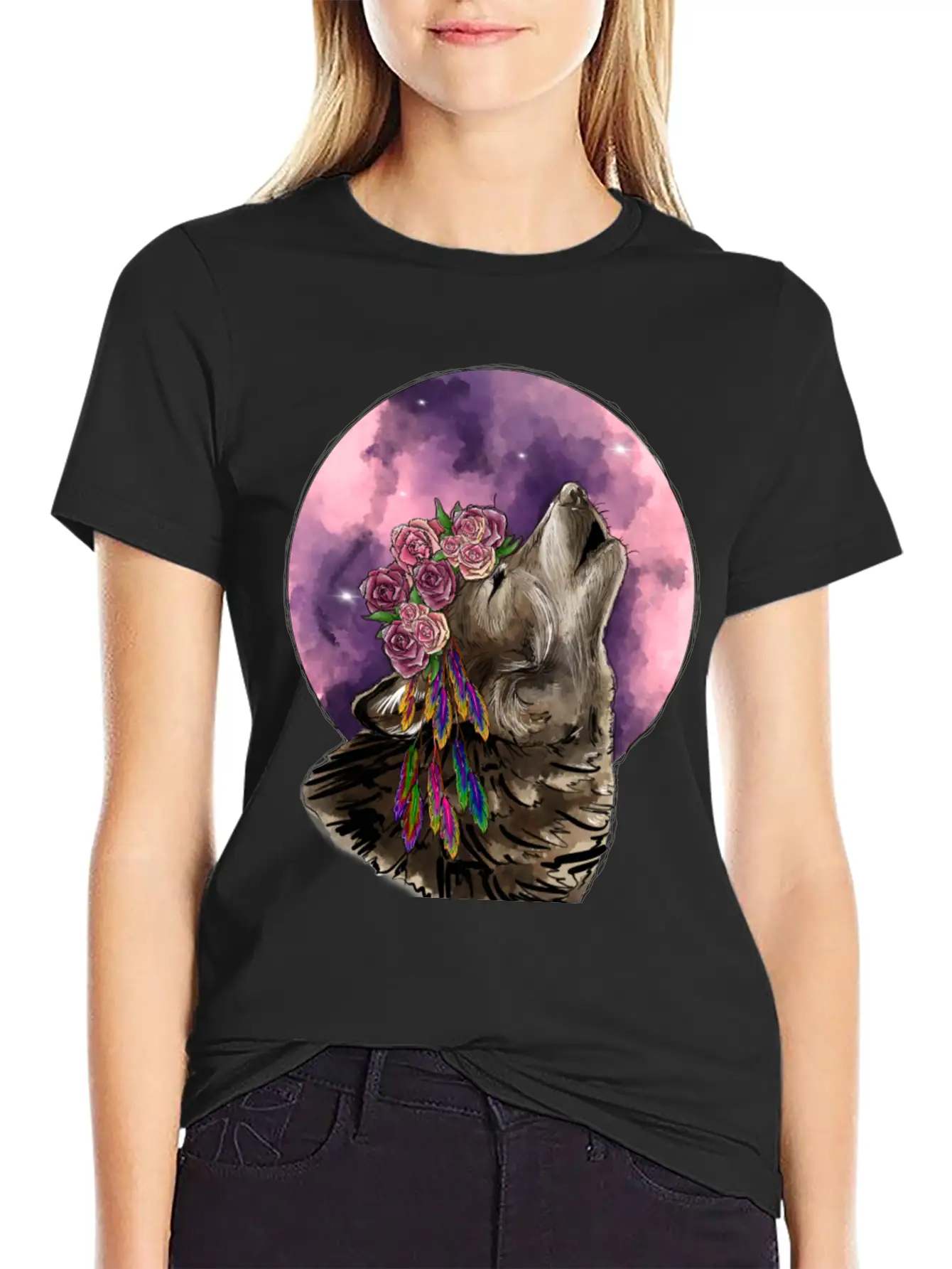 Wolf And Moon Essential Cotton Tee For Daily Outfits – Unisex Style