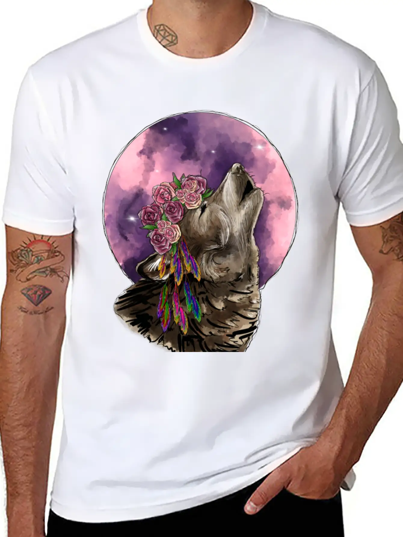 Wolf And Moon Essential Cotton Tee For Daily Outfits – Unisex Style