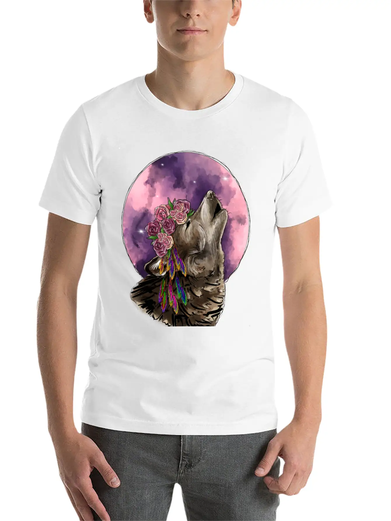 Wolf And Moon Essential Cotton Tee For Daily Outfits – Unisex Style
