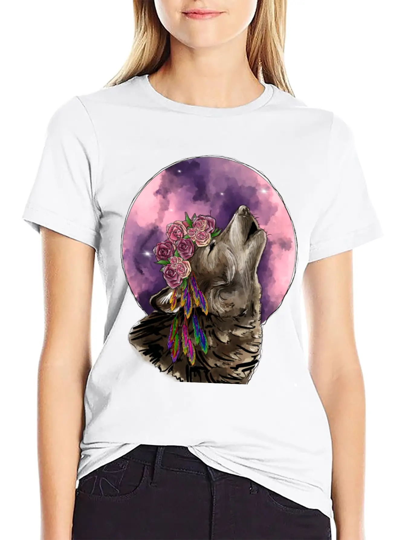 Wolf And Moon Essential Cotton Tee For Daily Outfits – Unisex Style