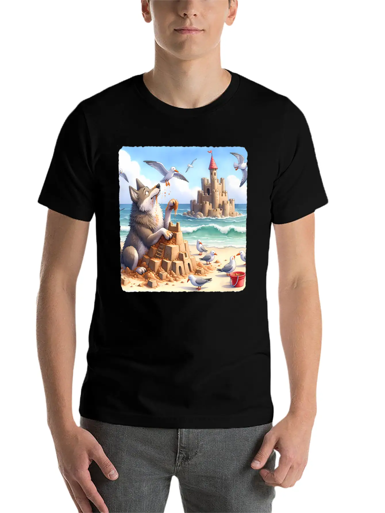 Wolf Building Sandcastle Fun Premium Lightweight Cotton T-Shirt – Daily Comfort Graphic Shirt