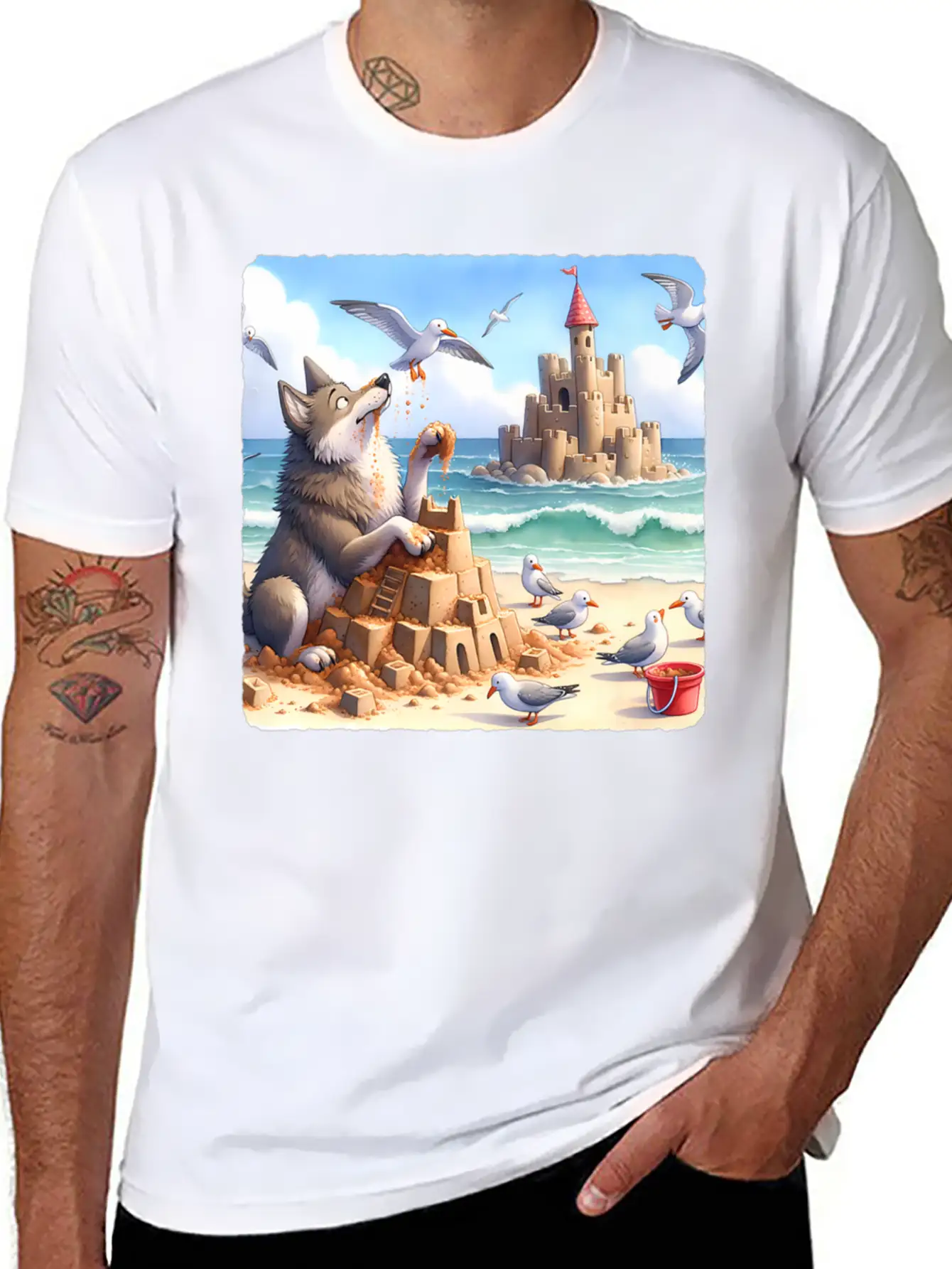 Wolf Building Sandcastle Fun Premium Lightweight Cotton T-Shirt – Daily Comfort Graphic Shirt