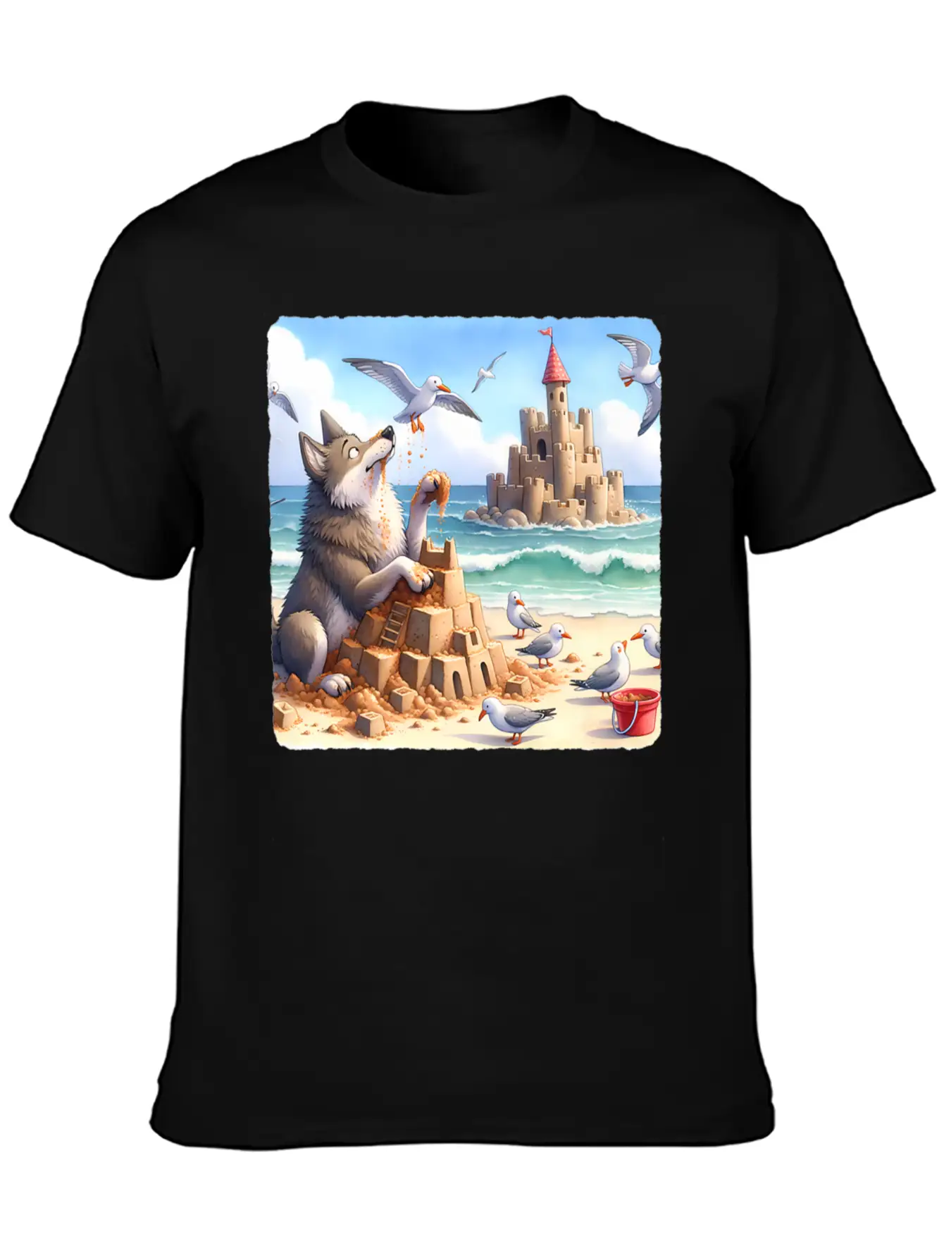 Wolf Building Sandcastle Fun Premium Lightweight Cotton T-Shirt – Daily Comfort Graphic Shirt