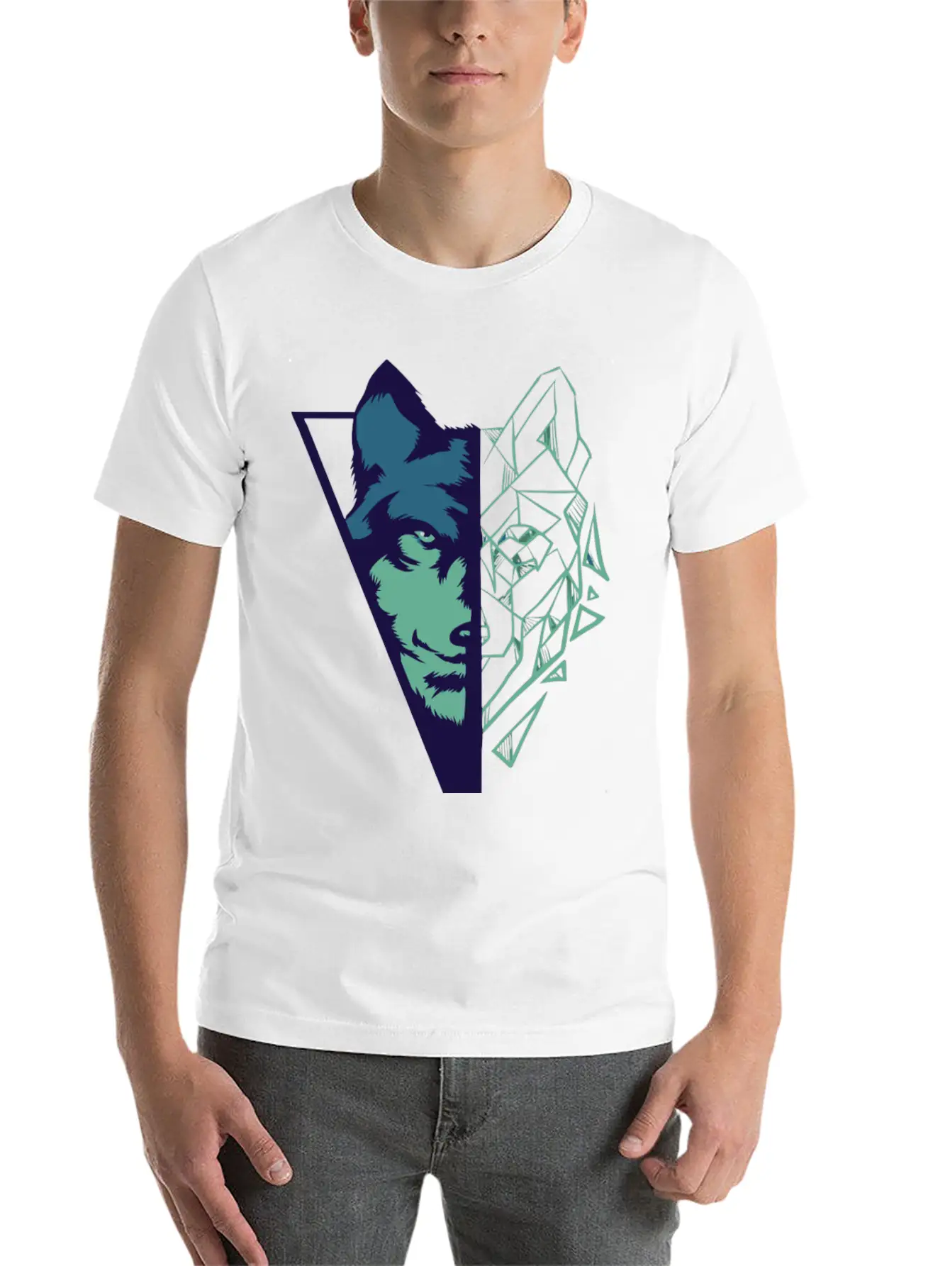 Wolf Gift Geometric Wolves HikingGift Tee Unisex Casual T-Shirt – Clean Design For Daily Comfort