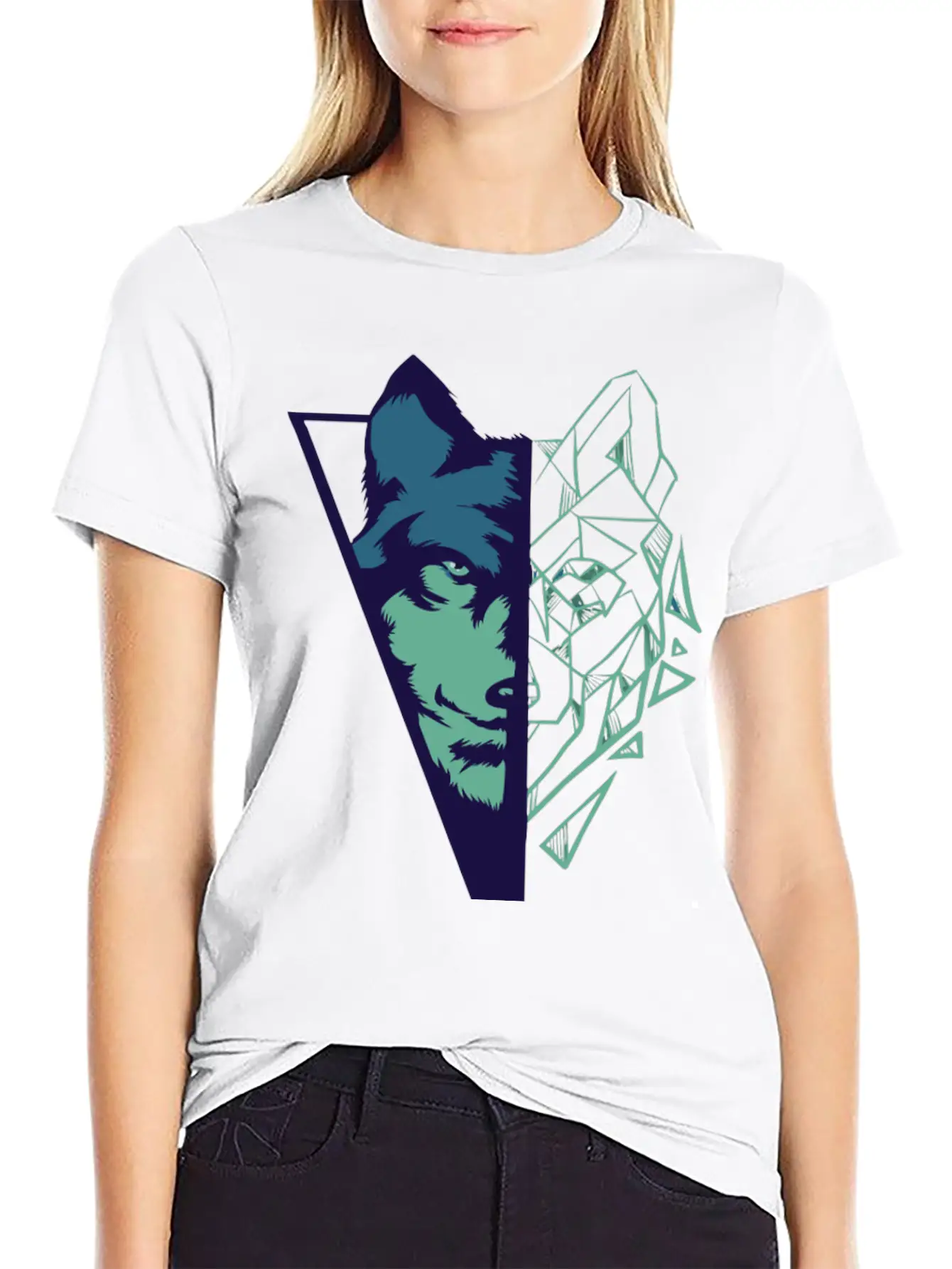 Wolf Gift Geometric Wolves HikingGift Tee Unisex Casual T-Shirt – Clean Design For Daily Comfort