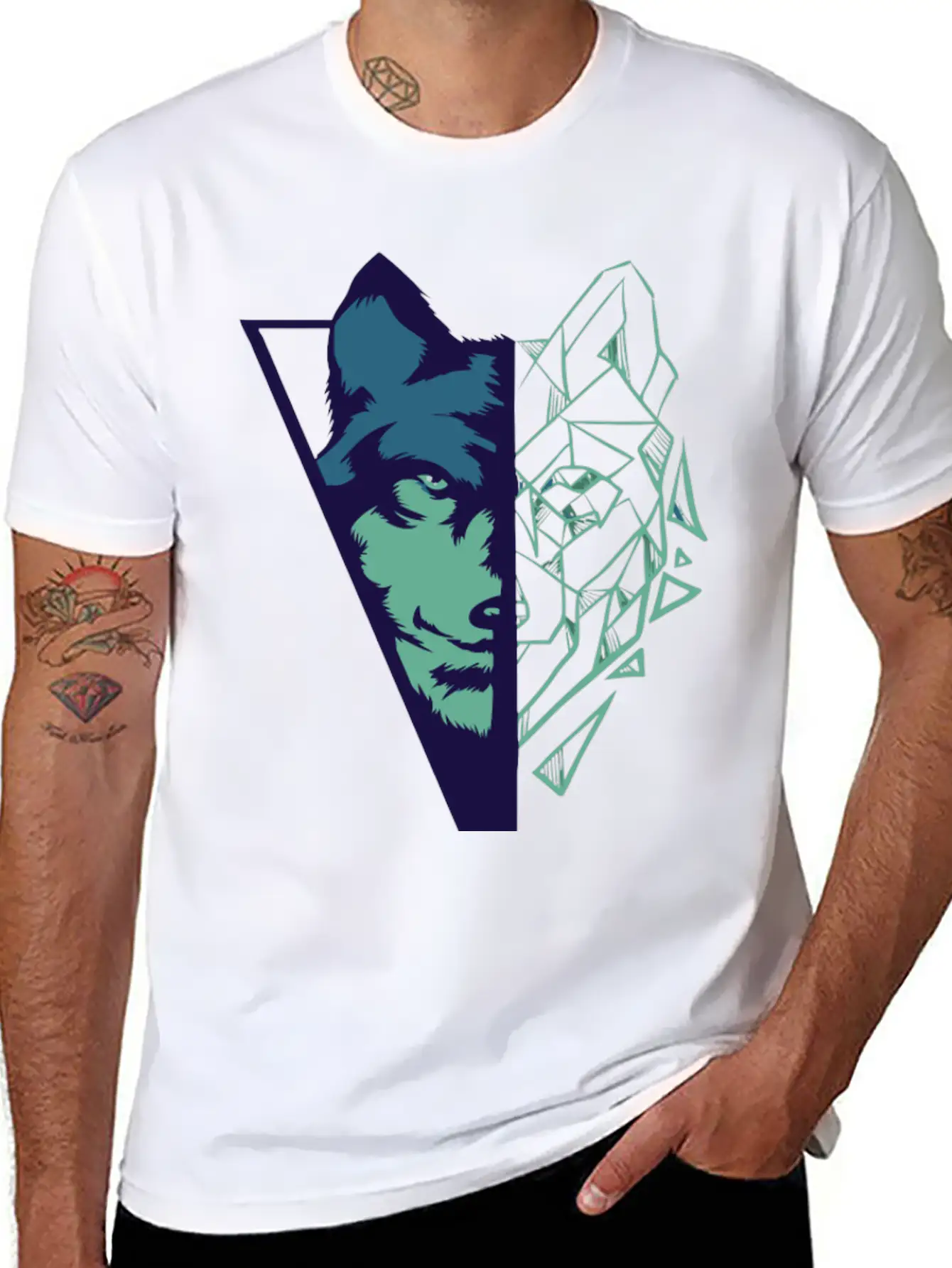 Wolf Gift Geometric Wolves HikingGift Tee Unisex Casual T-Shirt – Clean Design For Daily Comfort
