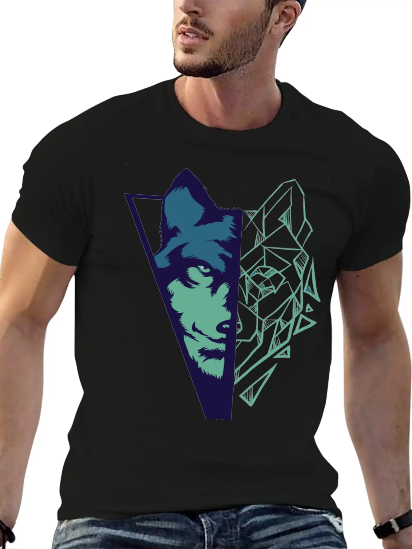 Wolf Gift Geometric Wolves HikingGift Tee Unisex Casual T-Shirt – Clean Design For Daily Comfort