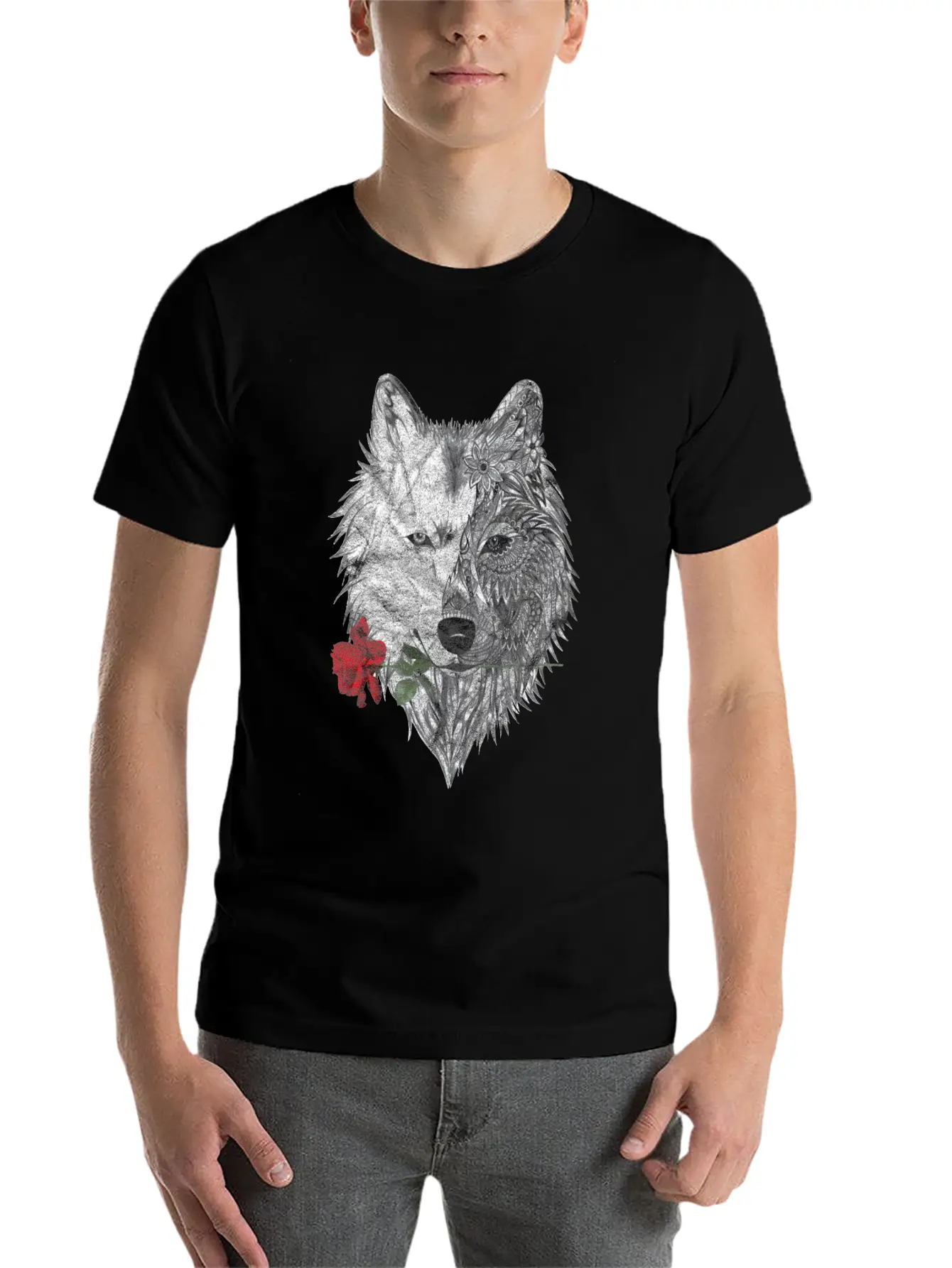 Wolf Mandala Rose Canis Lupus Modern Fit Casual T-Shirt – Clean And Versatile Design