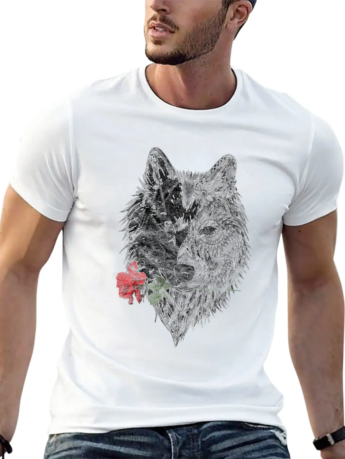 Wolf Mandala Rose Canis Lupus Modern Fit Casual T-Shirt – Clean And Versatile Design