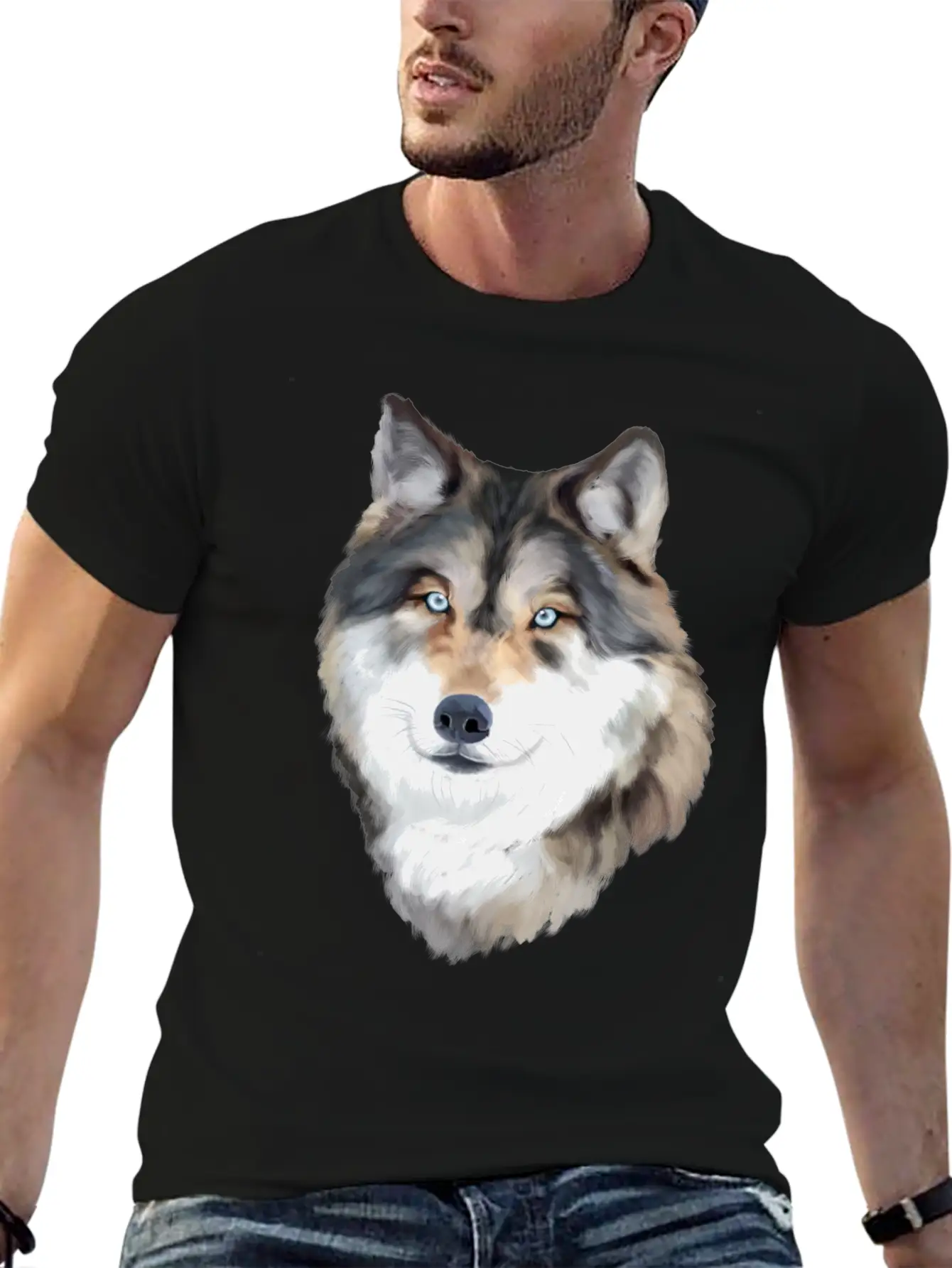 Wolf Smile Happy Vibes Lightweight Cotton T-Shirt – Daily Comfort Graphic Shirt
