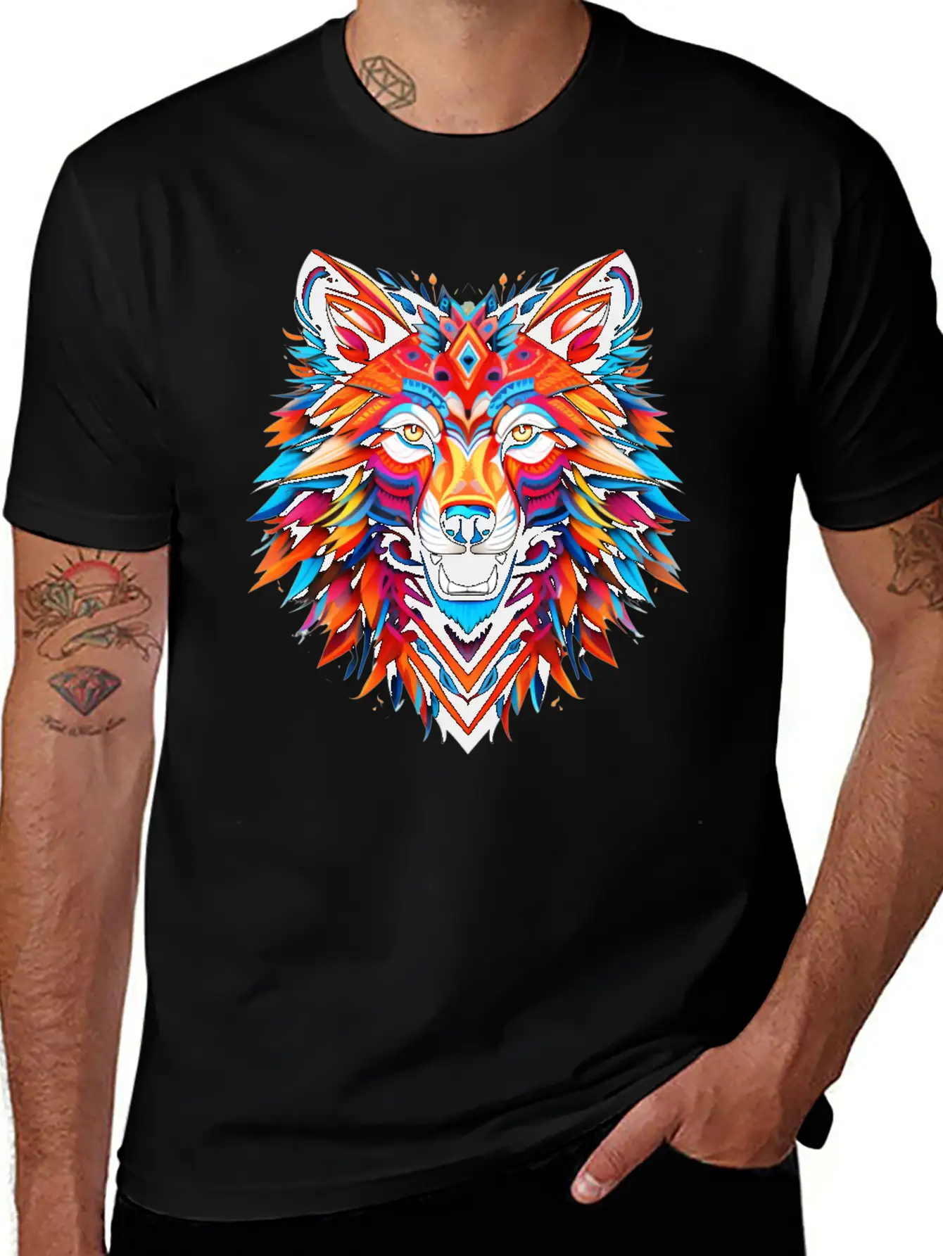 Wolf Spirit Fury: Intricate Guardians Blaze Lightweight Cotton T-Shirt – Daily Comfort Graphic Shirt