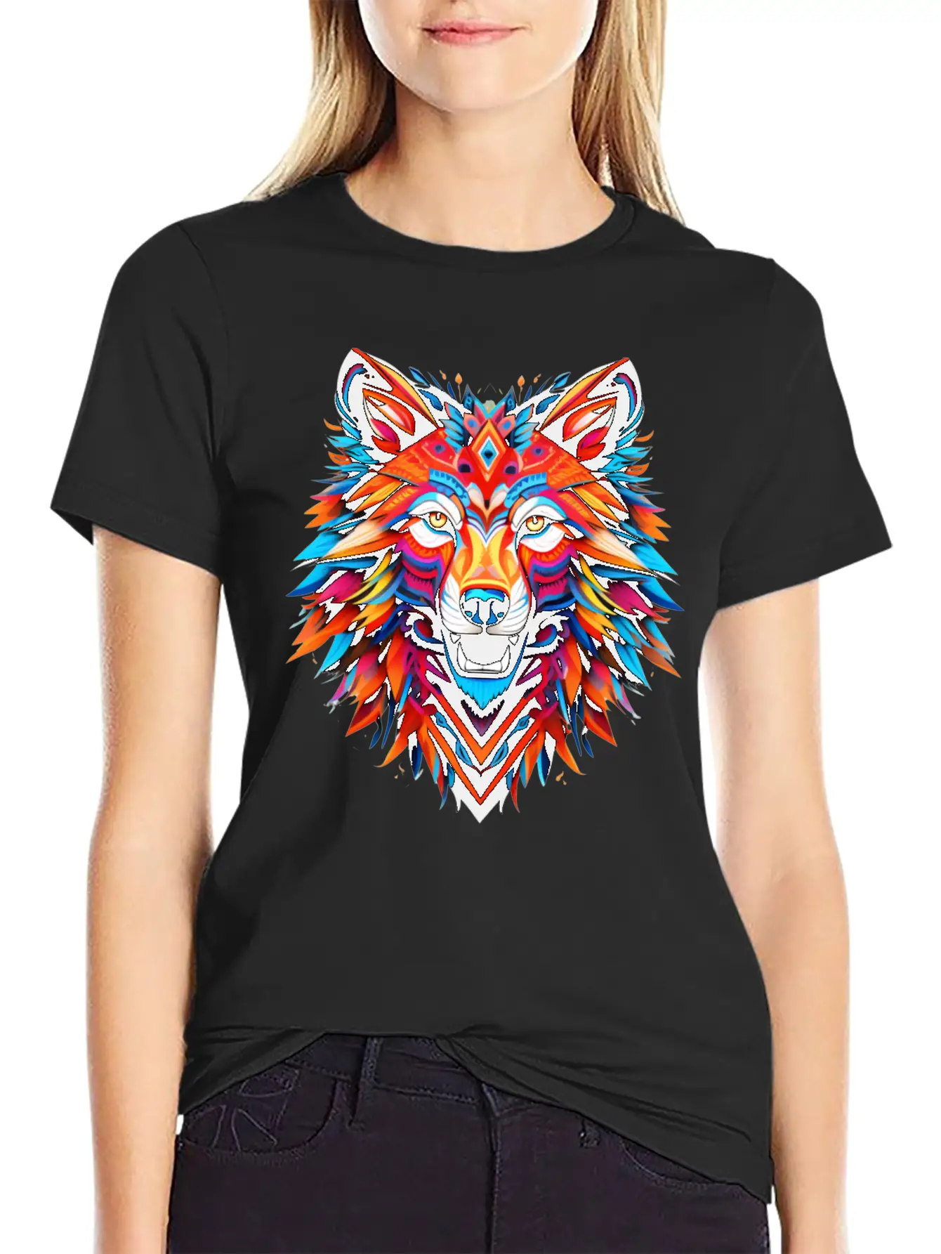 Wolf Spirit Fury: Intricate Guardians Blaze Lightweight Cotton T-Shirt – Daily Comfort Graphic Shirt