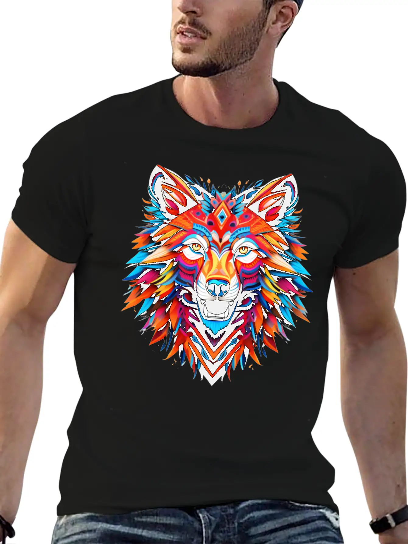 Wolf Spirit Fury: Intricate Guardians Blaze Lightweight Cotton T-Shirt – Daily Comfort Graphic Shirt