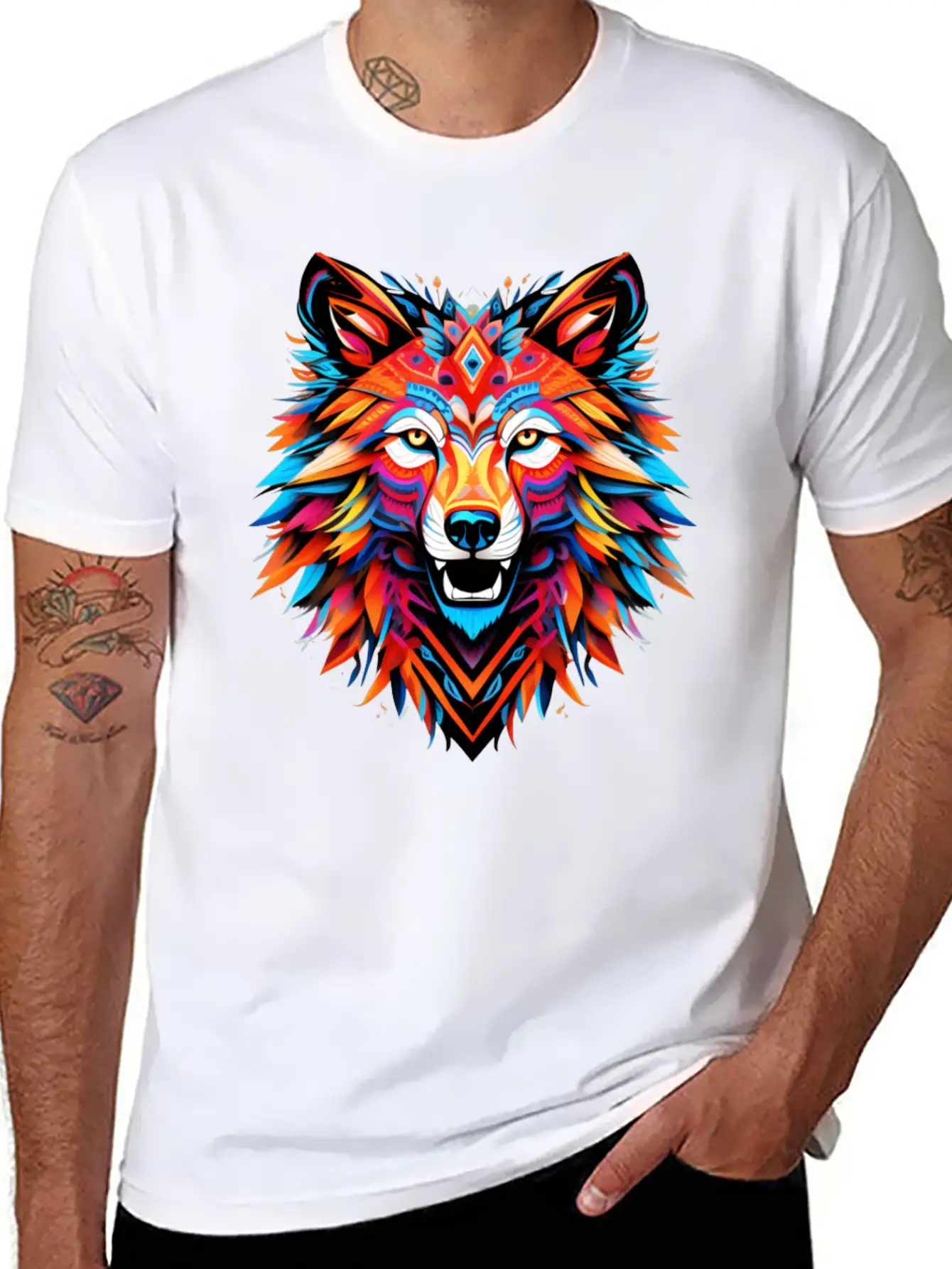 Wolf Spirit Fury: Intricate Guardians Blaze Lightweight Cotton T-Shirt – Daily Comfort Graphic Shirt