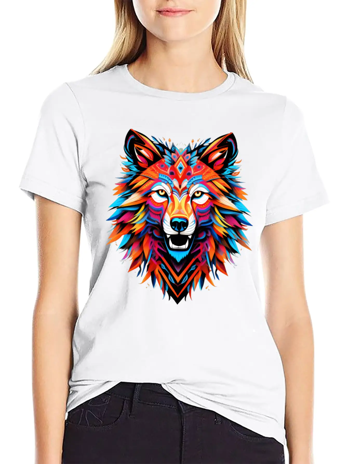 Wolf Spirit Fury: Intricate Guardians Blaze Lightweight Cotton T-Shirt – Daily Comfort Graphic Shirt