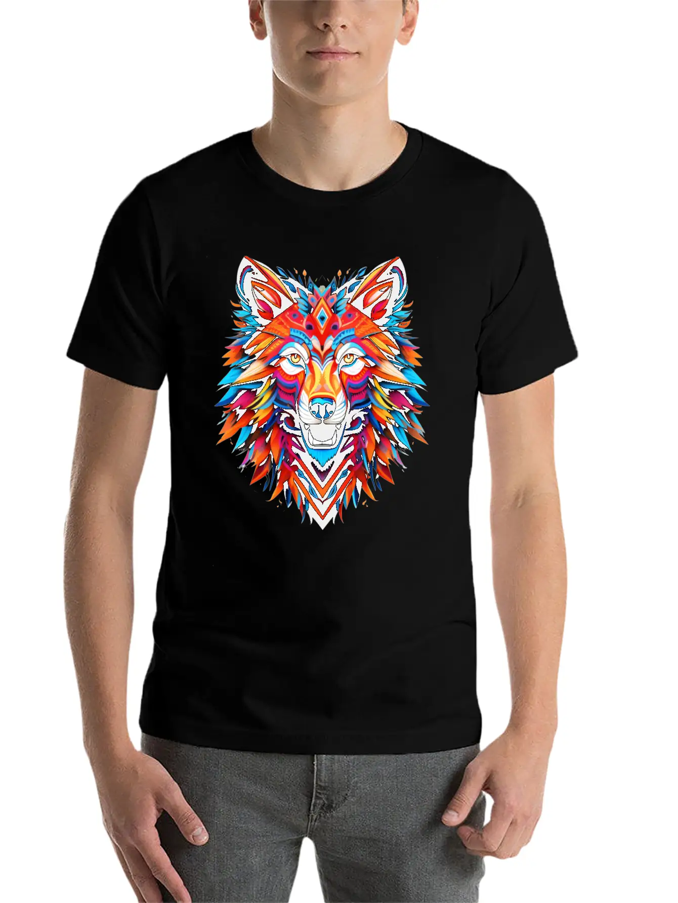 Wolf Spirit Fury: Intricate Guardians Blaze Lightweight Cotton T-Shirt – Daily Comfort Graphic Shirt