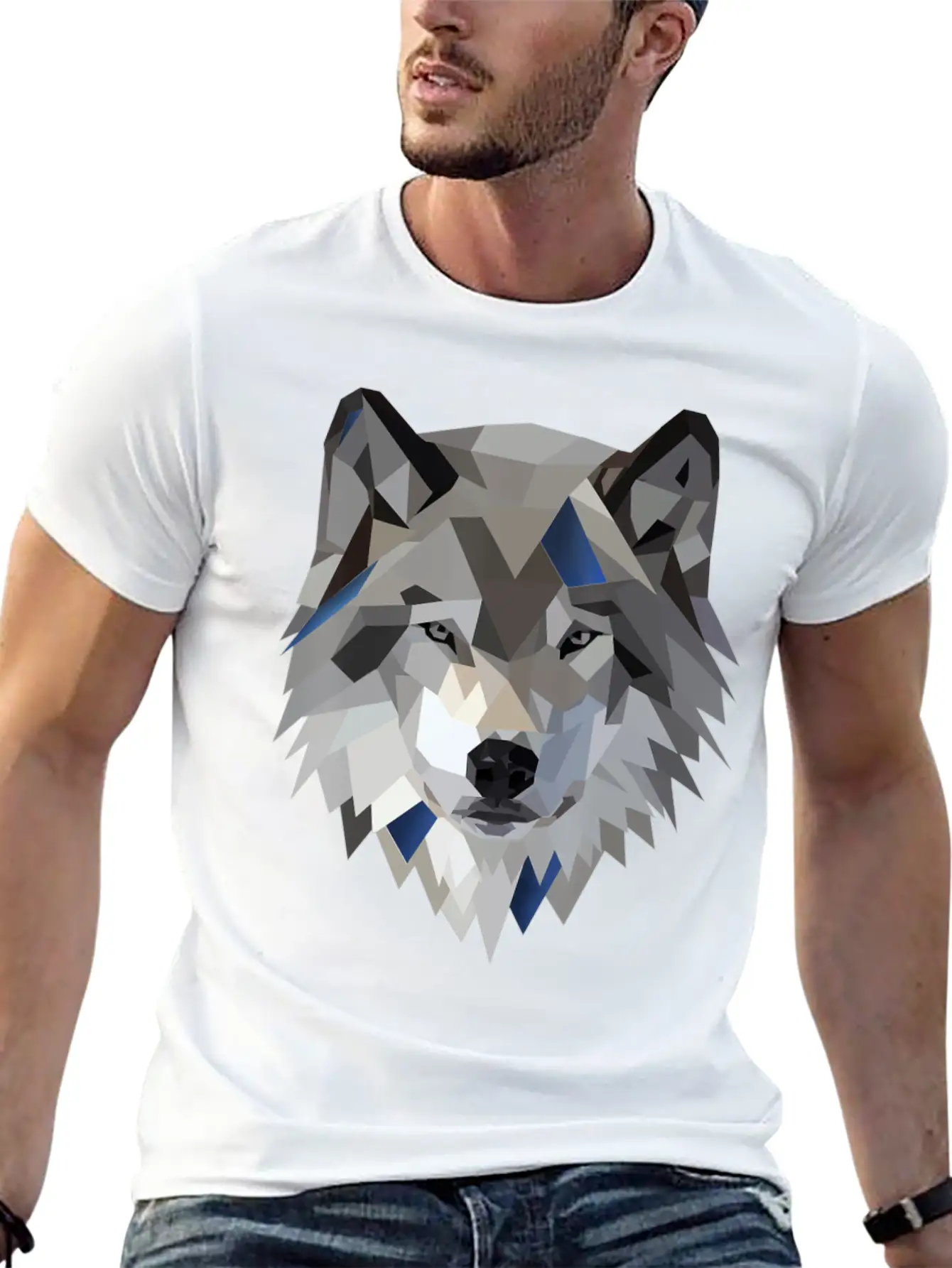 Wolf T Shirt Geometric Low Poly Lightweight Cotton T-Shirt – Daily Comfort Graphic Shirt