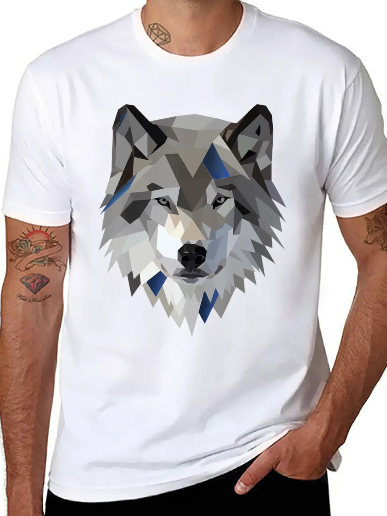 Wolf T Shirt Geometric Low Poly Lightweight Cotton T-Shirt – Daily Comfort Graphic Shirt