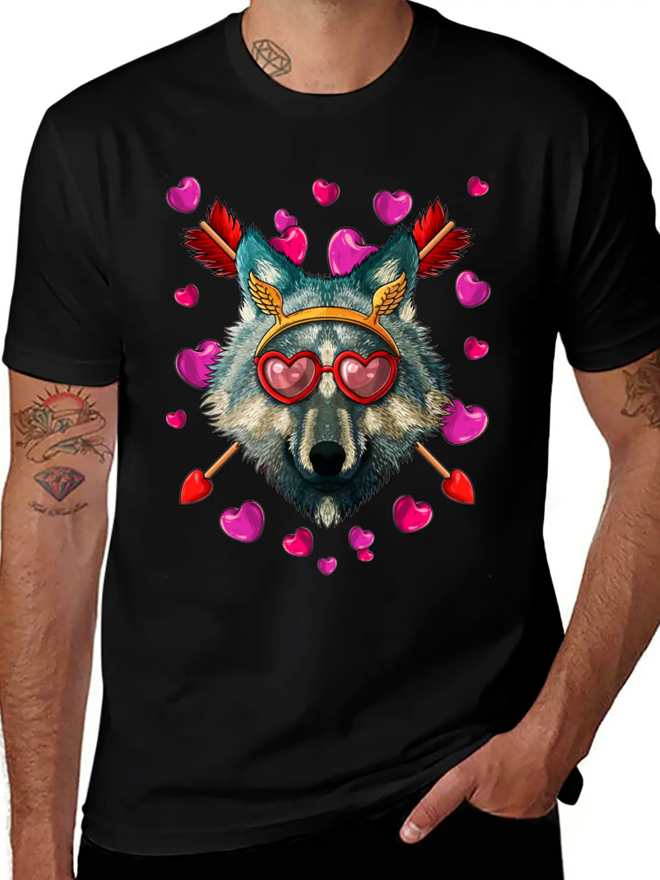 Wolf Valentines Day Animal Face Heart Glass Love A Lightweight Cotton T-Shirt – Daily Comfort Graphic Shirt
