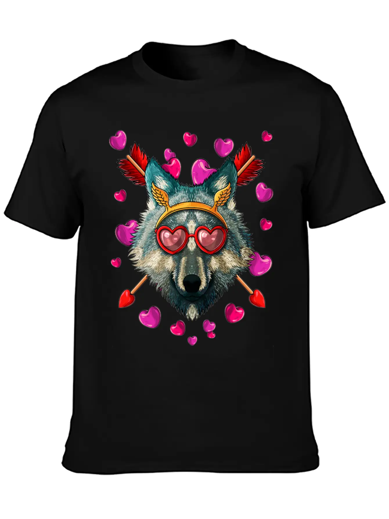 Wolf Valentines Day Animal Face Heart Glass Love A Lightweight Cotton T-Shirt – Daily Comfort Graphic Shirt