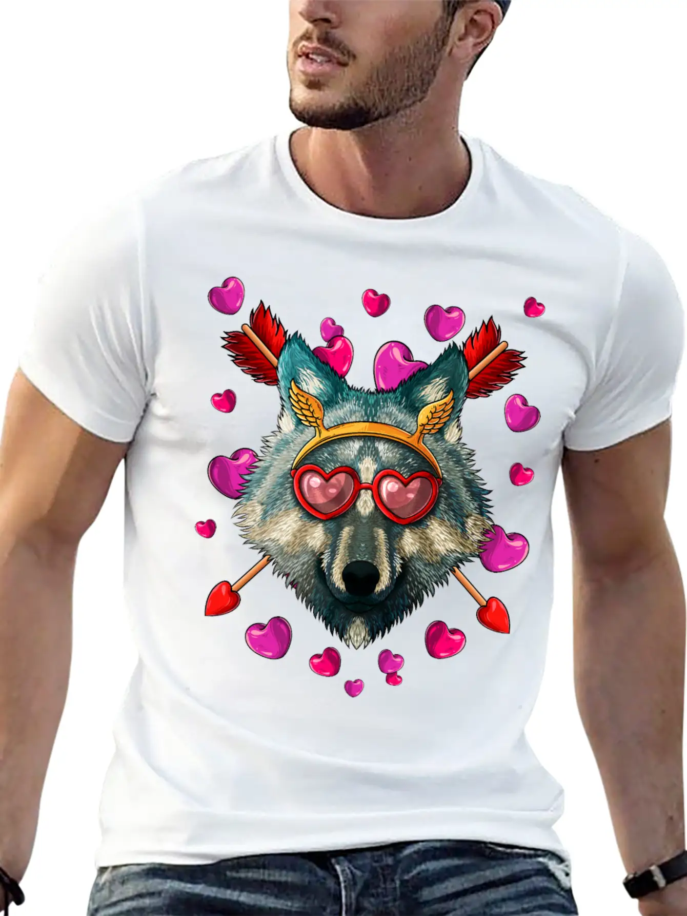 Wolf Valentines Day Animal Face Heart Glass Love A Lightweight Cotton T-Shirt – Daily Comfort Graphic Shirt
