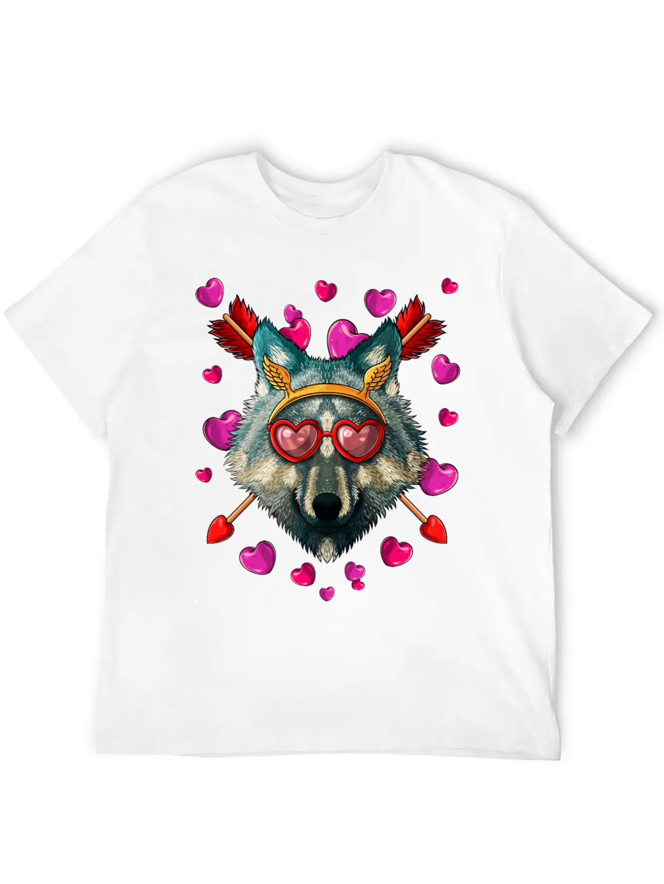Wolf Valentines Day Animal Face Heart Glass Love A Lightweight Cotton T-Shirt – Daily Comfort Graphic Shirt