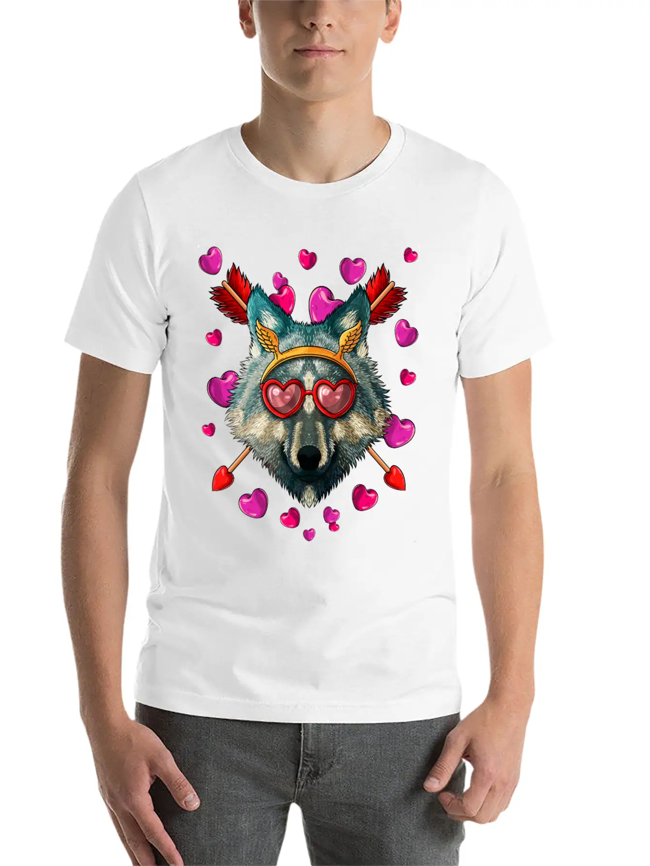 Wolf Valentines Day Animal Face Heart Glass Love A Lightweight Cotton T-Shirt – Daily Comfort Graphic Shirt