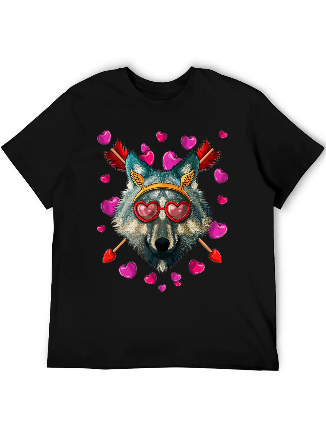Wolf Valentines Day Animal Face Heart Glass Love A Lightweight Cotton T-Shirt – Daily Comfort Graphic Shirt