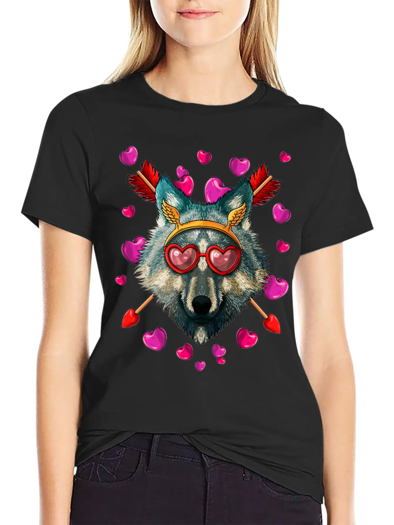 Wolf Valentines Day Animal Face Heart Glass Love A Lightweight Cotton T-Shirt – Daily Comfort Graphic Shirt